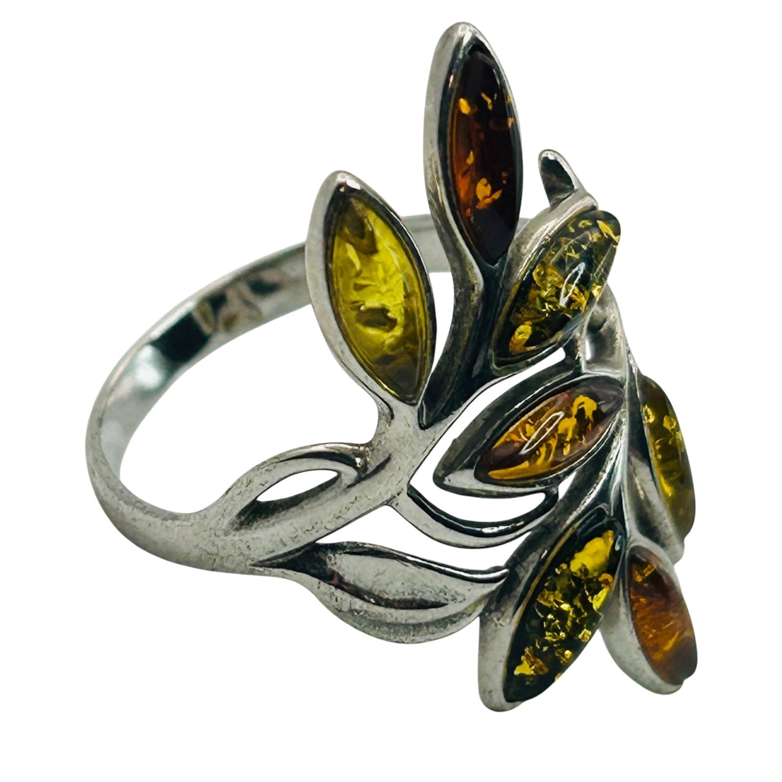Sterling Amber Leaf Ring. Size 9 - 4