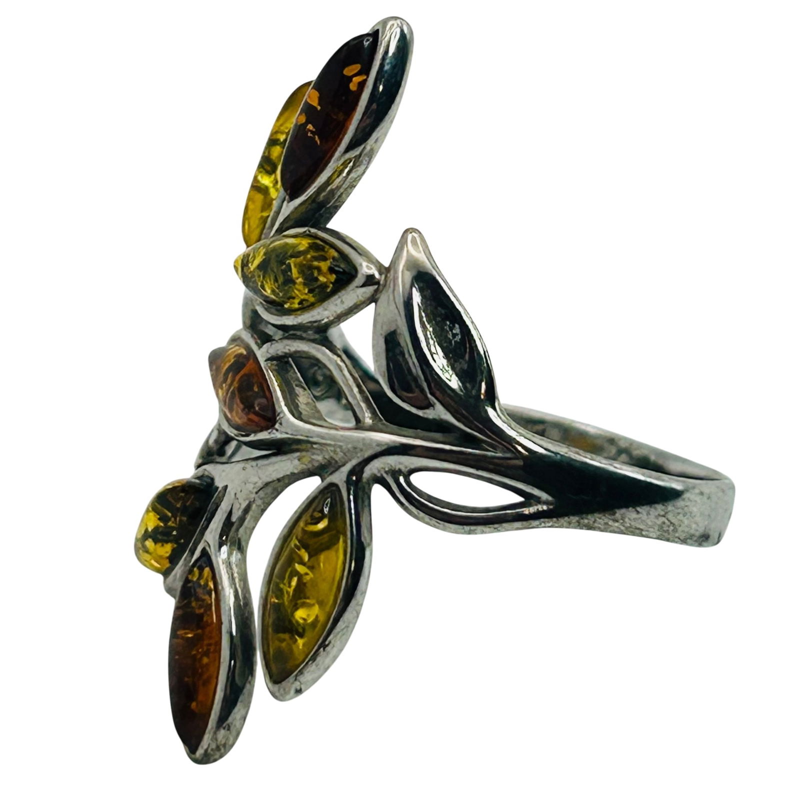 Sterling Amber Leaf Ring. Size 9 - 5
