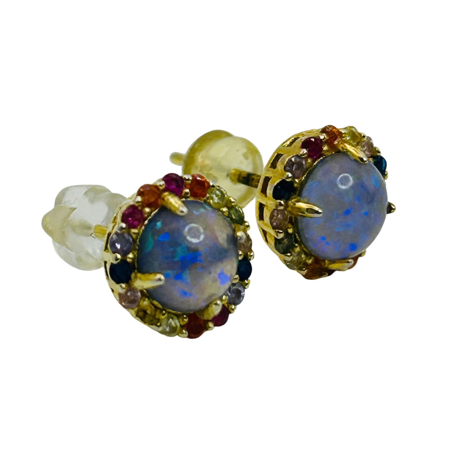Sterling Opal Gemstone Surround Stud Earrings (1 of 5)