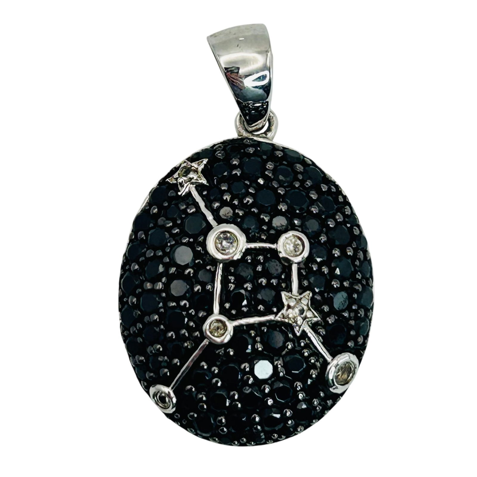 IPS Sterling Clear Spinel Black Rhinestone Solar System Pendant: IPS Sterling clear spinel black rhinestone solar system pendant. 5.10g