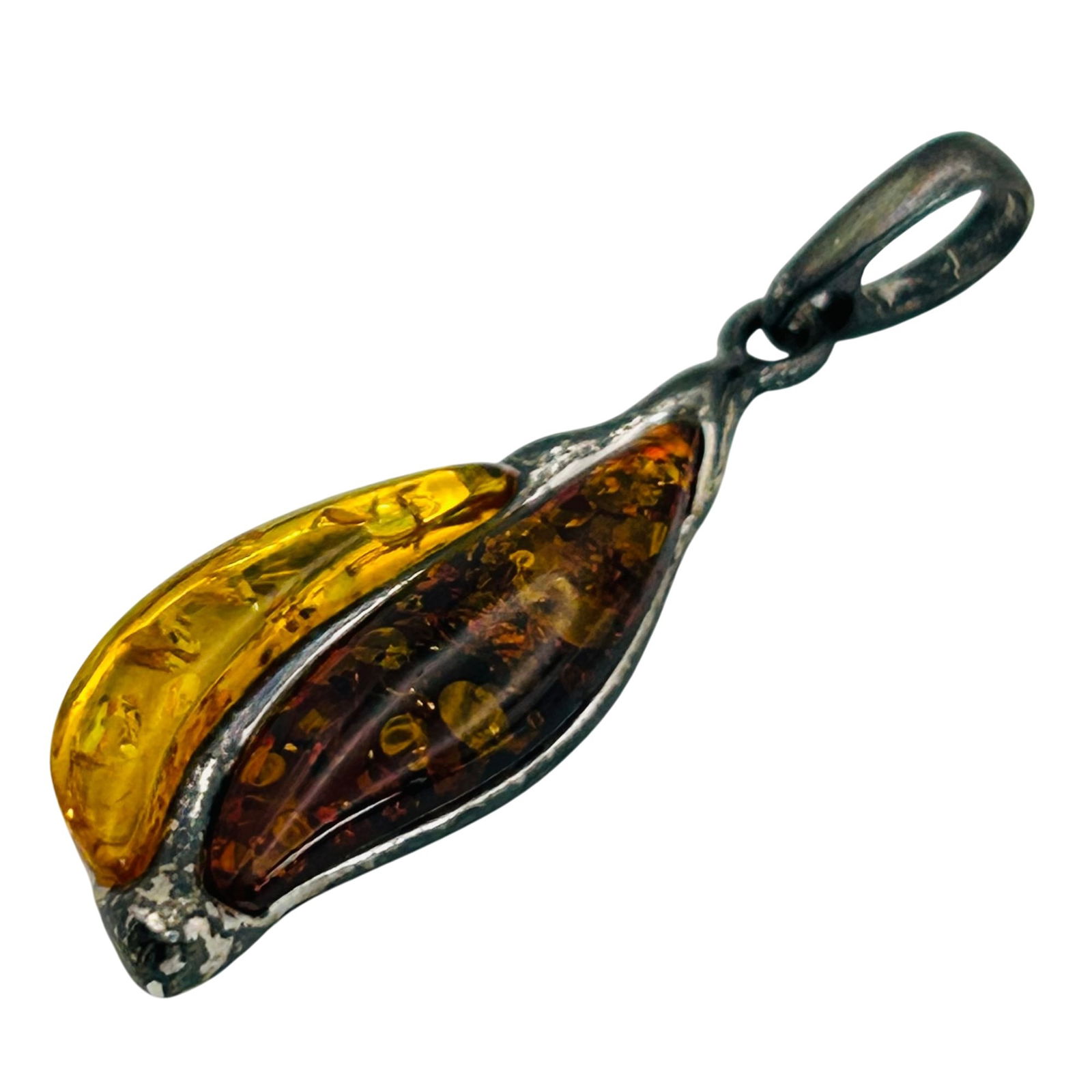 JK Sterling Amber Pendant: JK Sterling Amber pendant. 2.70g
