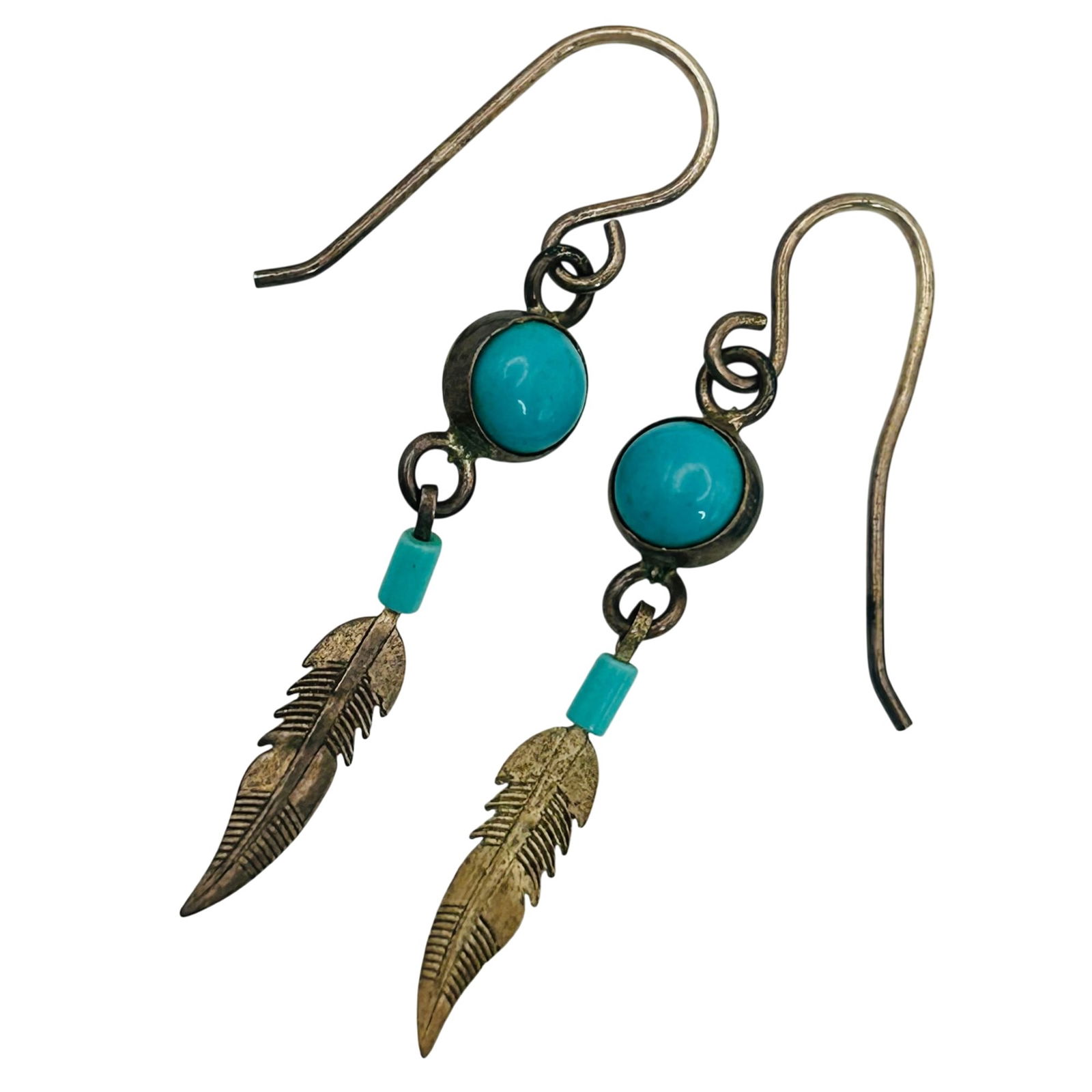 Sterling Turquoise Southwest Leaf Hook Back Earrings: Sterling turquoise southwest leaf hook back earrings. 1.60g