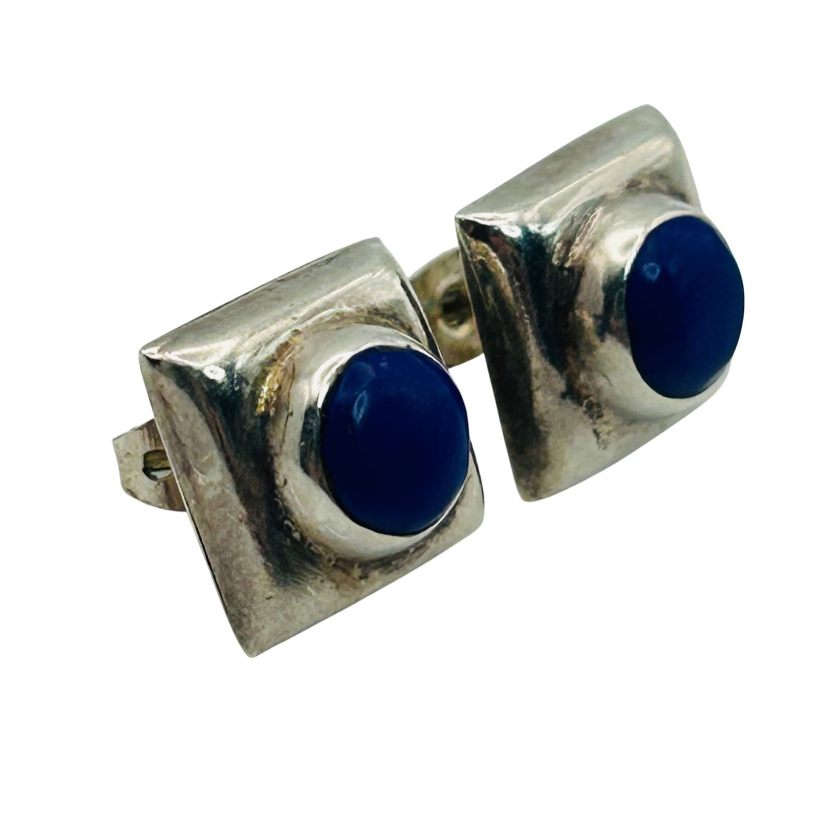 Mexico Sterling Lapis Lazuli Square Stud Earrings: Mexico Sterling lapis lazuli square stud earrings. 4.10g