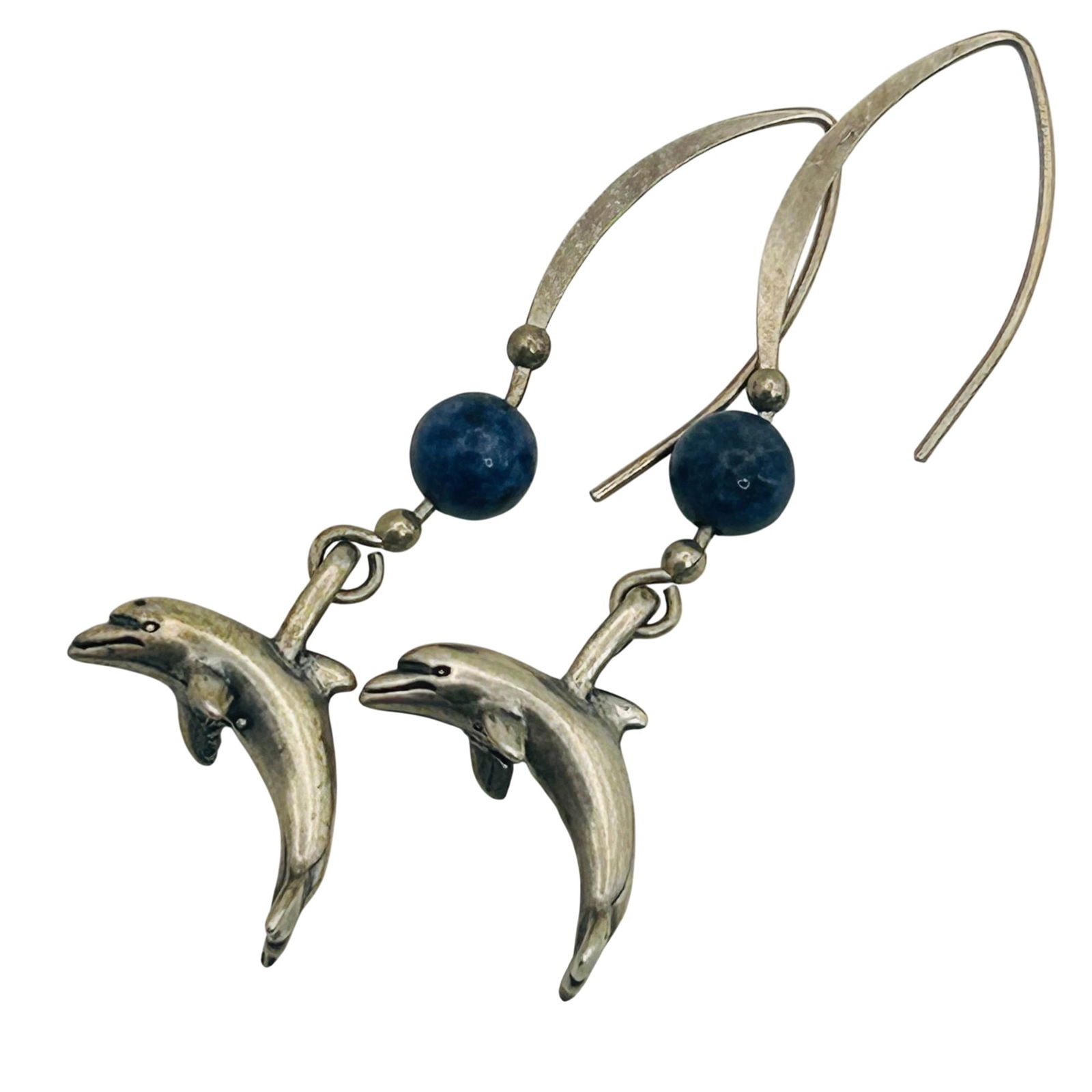 Sterling Lapis Lazuli Dolphin Hook Back Earrings: Sterling lapis lazuli dolphin hook back earrings. 5.10g
