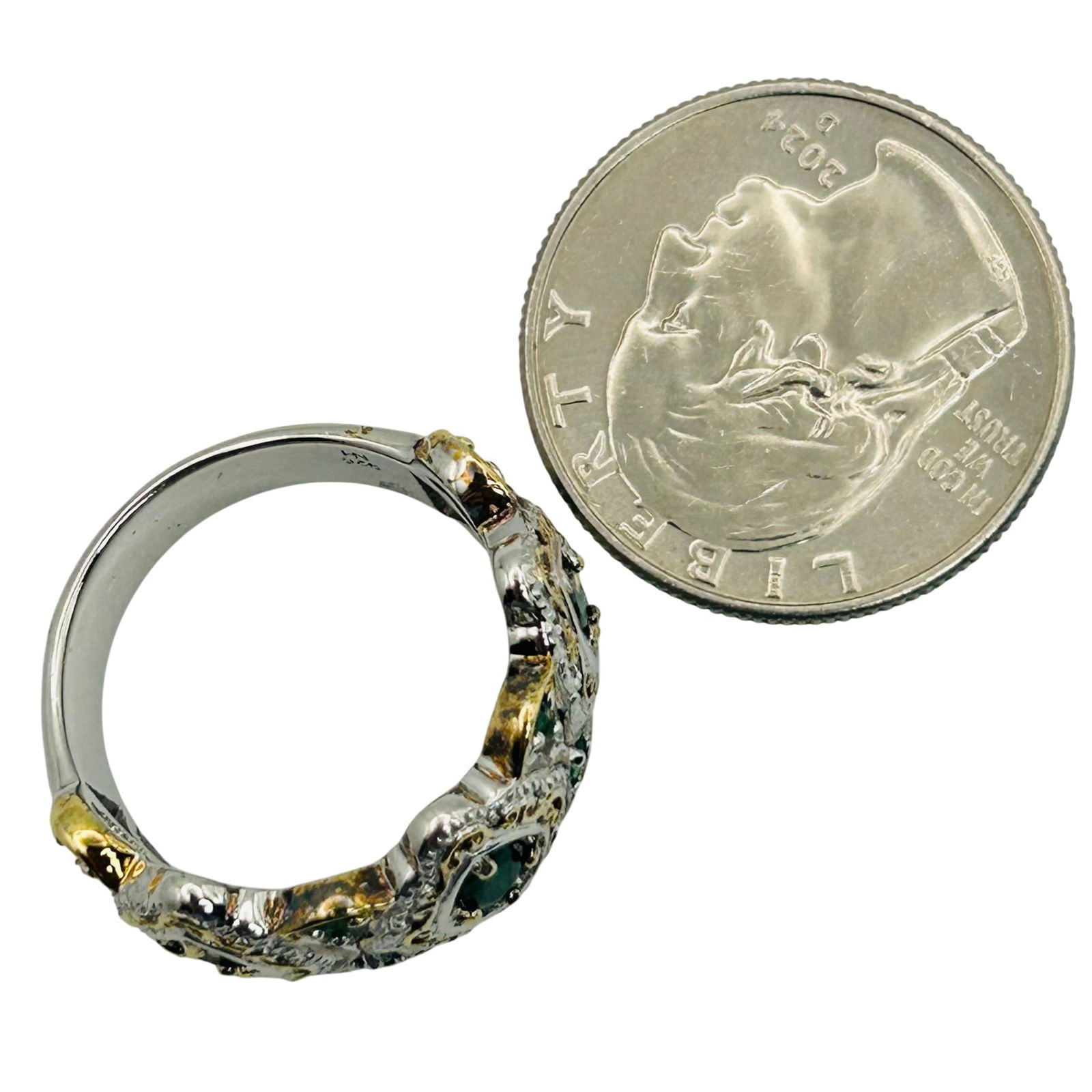 Sterling Emerald Decorative Ring. Size 9 - 3