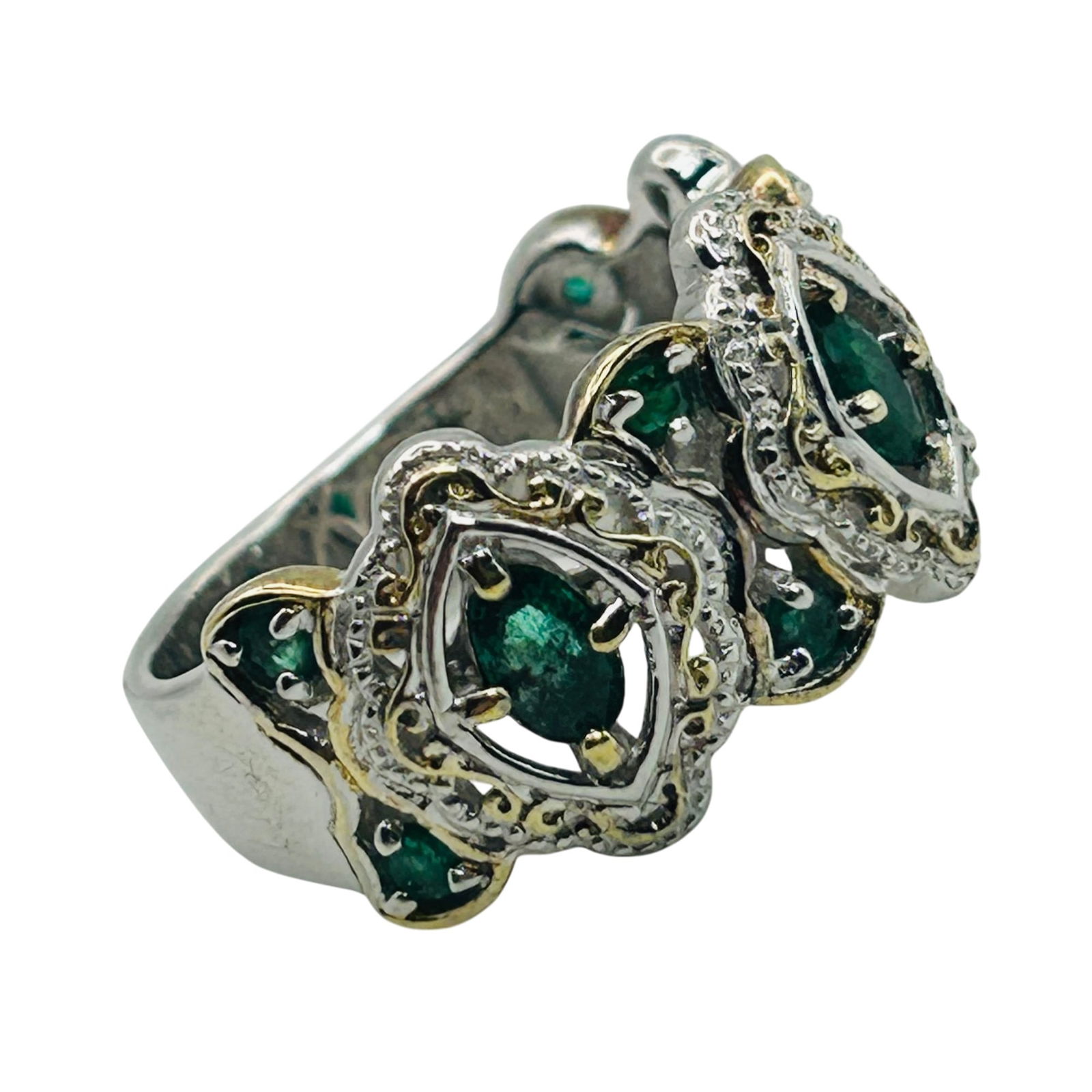 Sterling Emerald Decorative Ring. Size 9 - 4