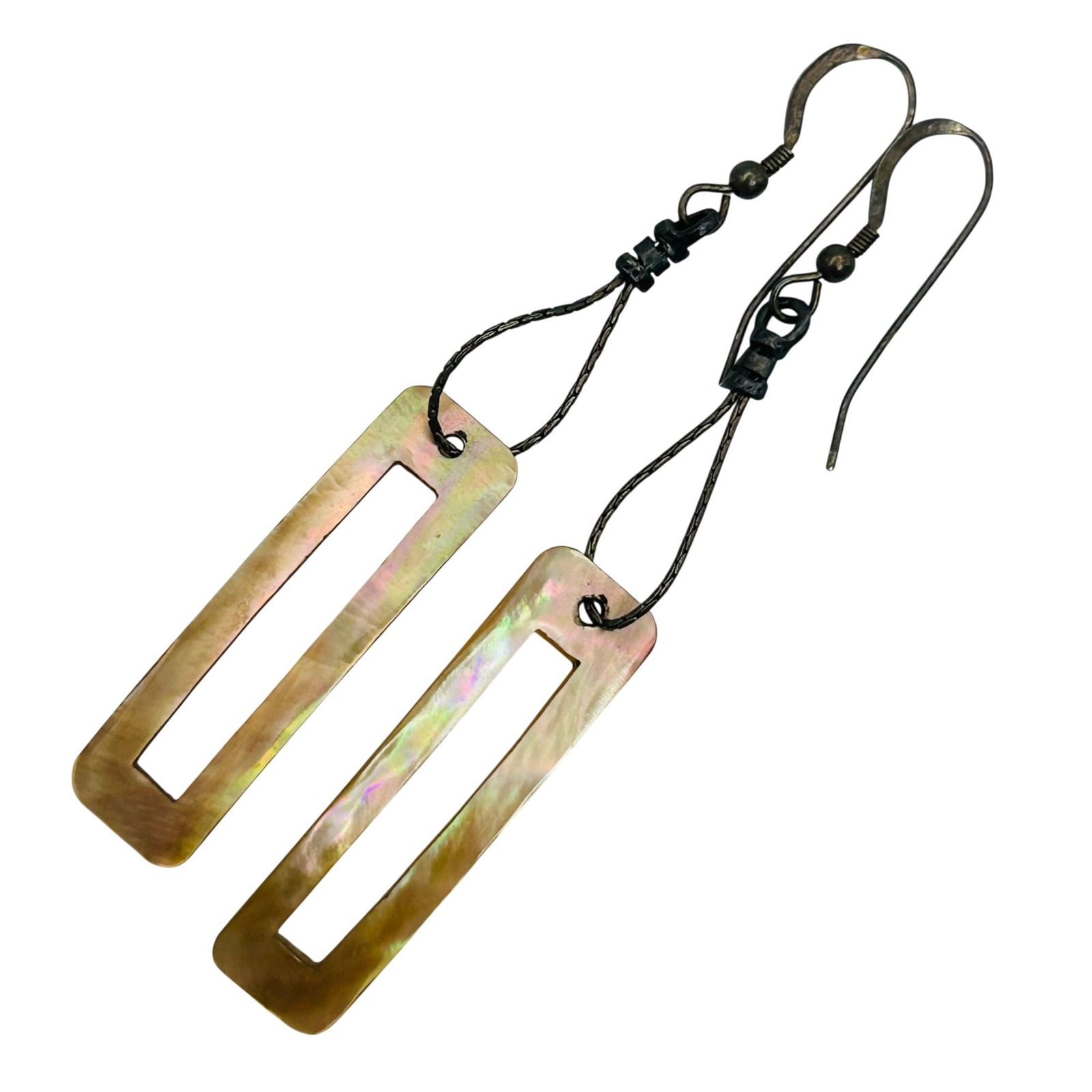 Sterling Abalone Dangle Chain Hook Back Earrings: Sterling abalone dangle chain hook back earrings. 1.90g