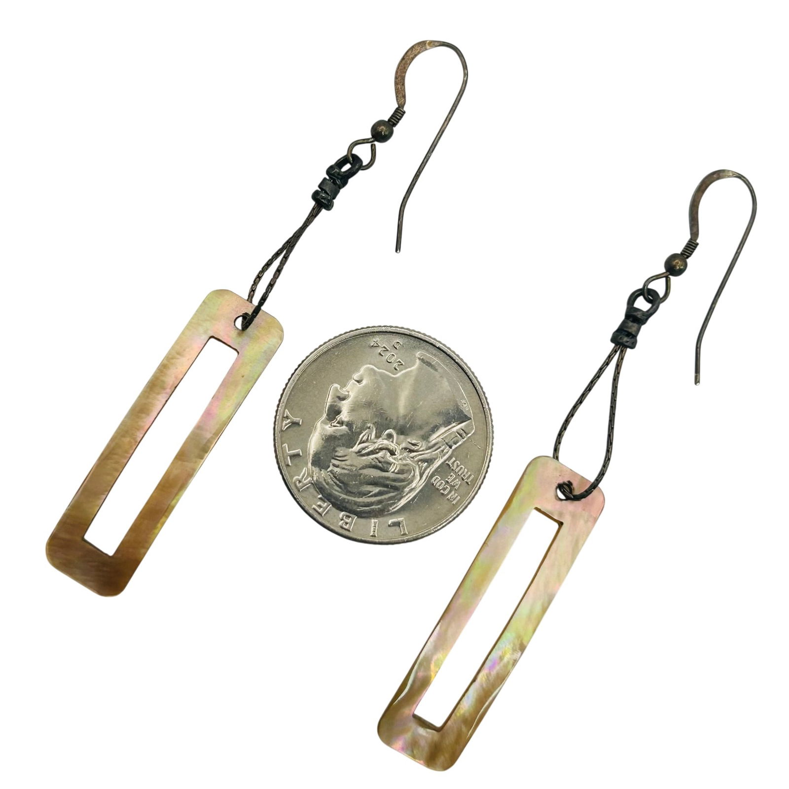 Sterling Abalone Dangle Chain Hook Back Earrings - 3