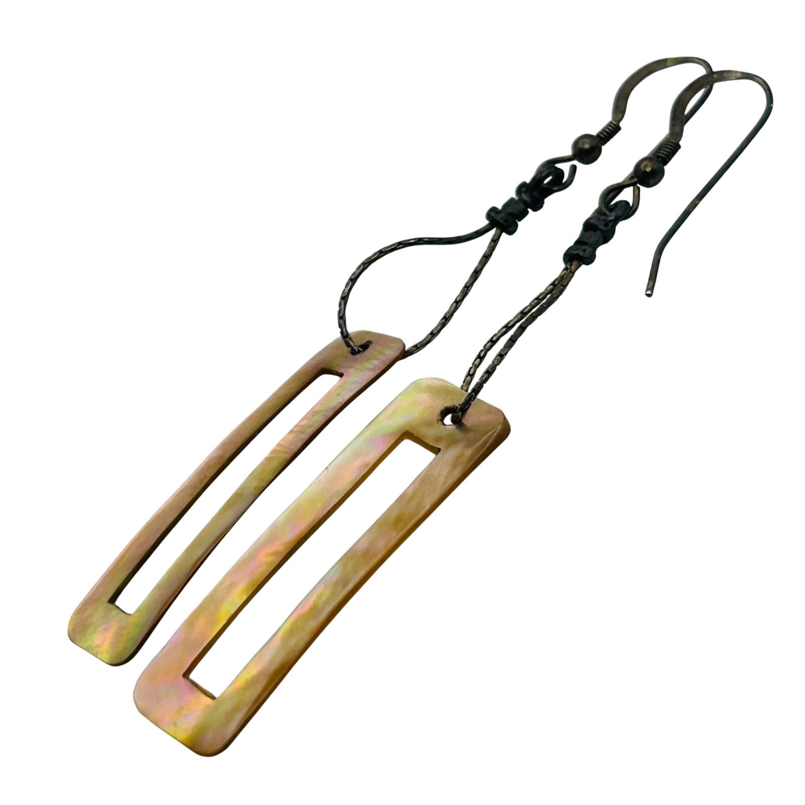 Sterling Abalone Dangle Chain Hook Back Earrings - 4