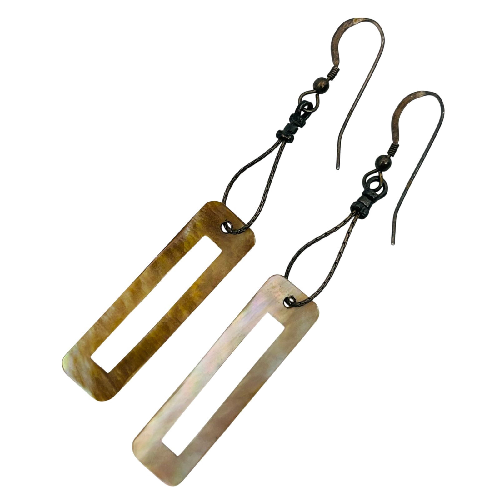 Sterling Abalone Dangle Chain Hook Back Earrings - 5