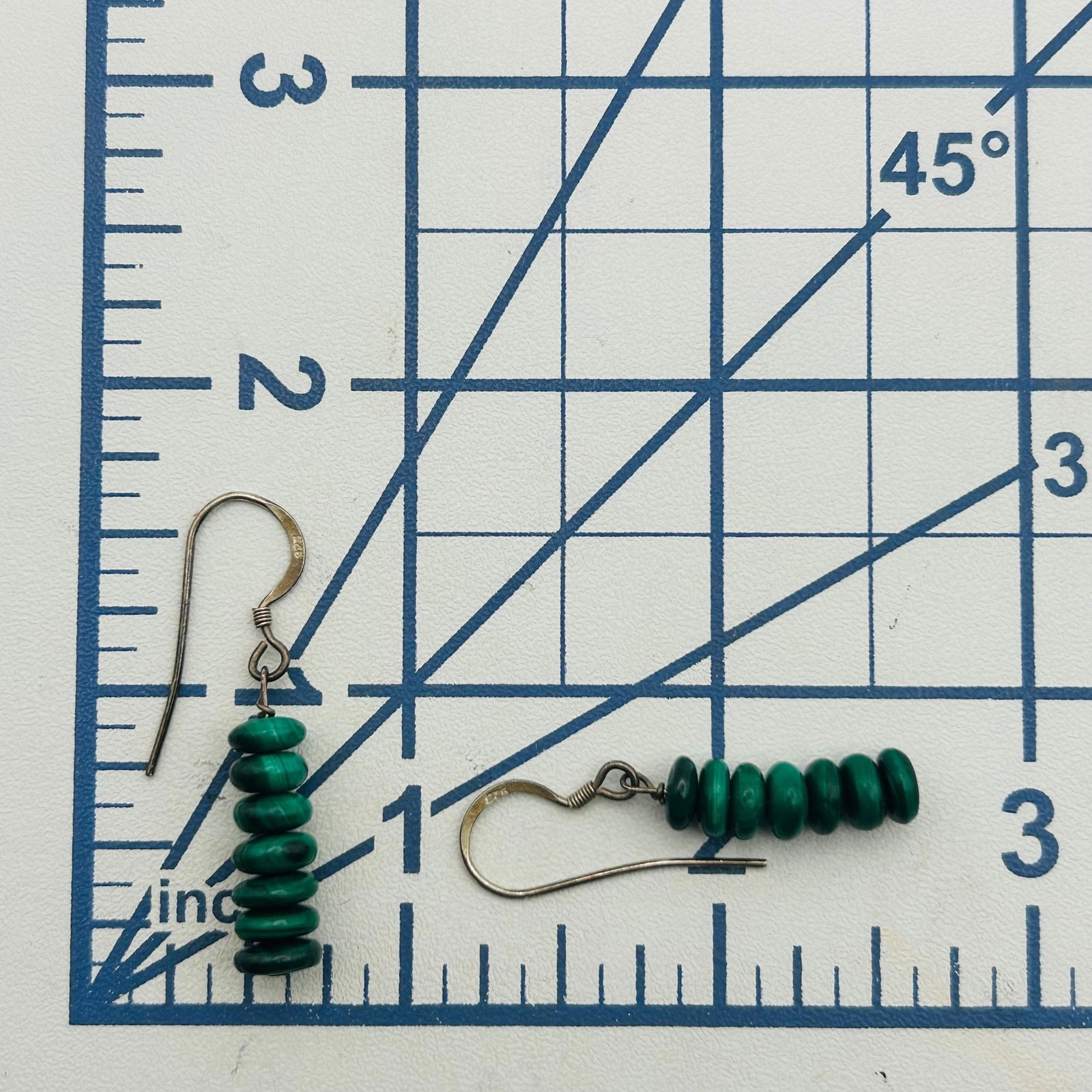 Sterling Malachite Hook Back Earrings - 2