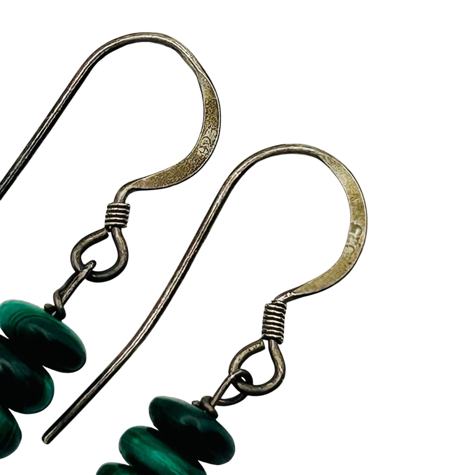 Sterling Malachite Hook Back Earrings - 4