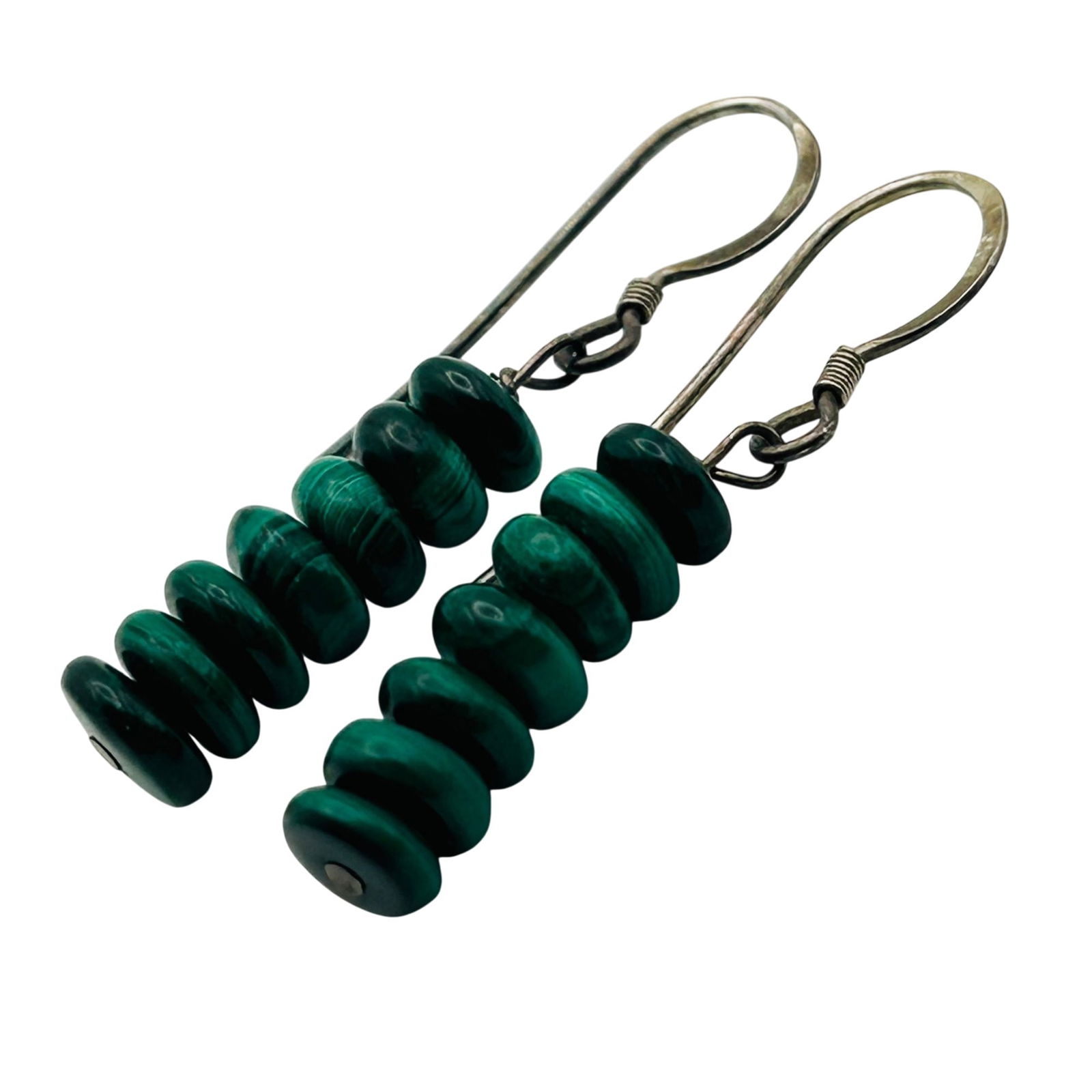 Sterling Malachite Hook Back Earrings - 5