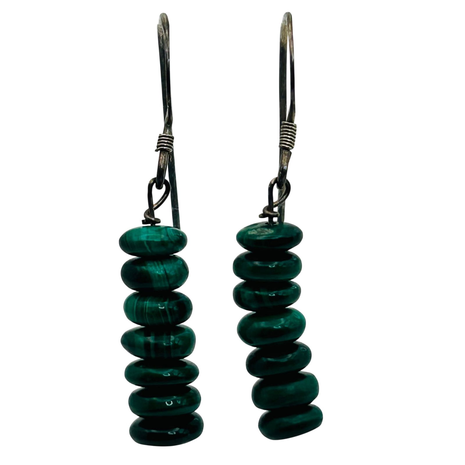 Sterling Malachite Hook Back Earrings - 6