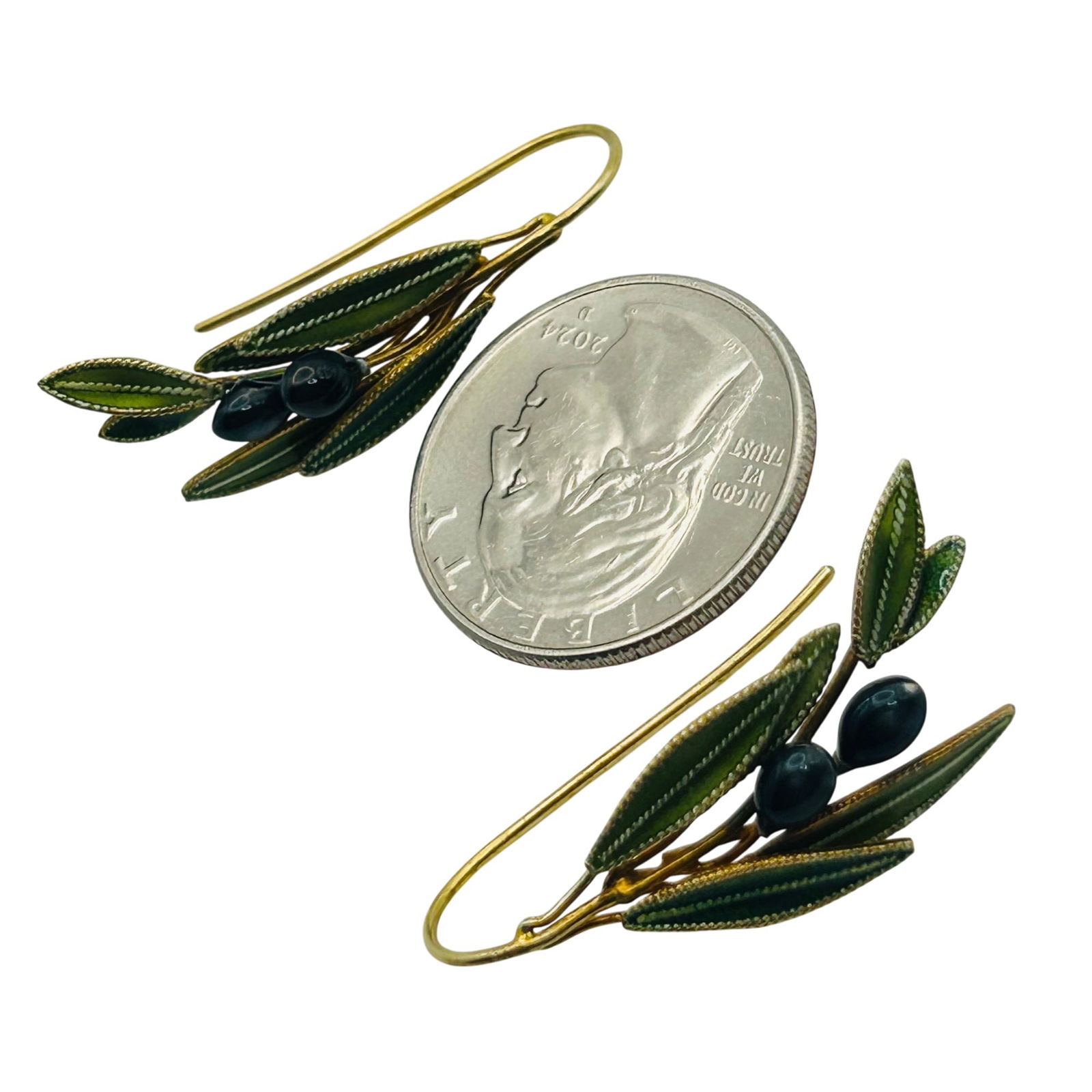 Sterling Leaf Grape Hook Back Earrings - 3