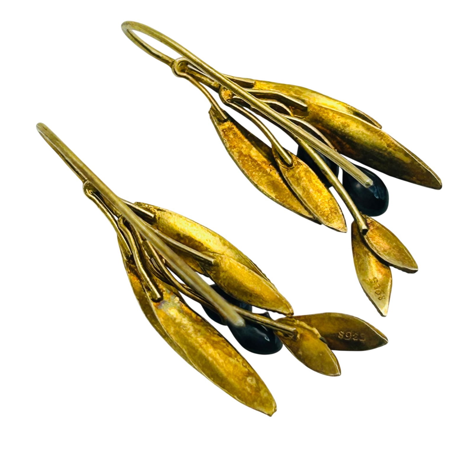 Sterling Leaf Grape Hook Back Earrings - 5