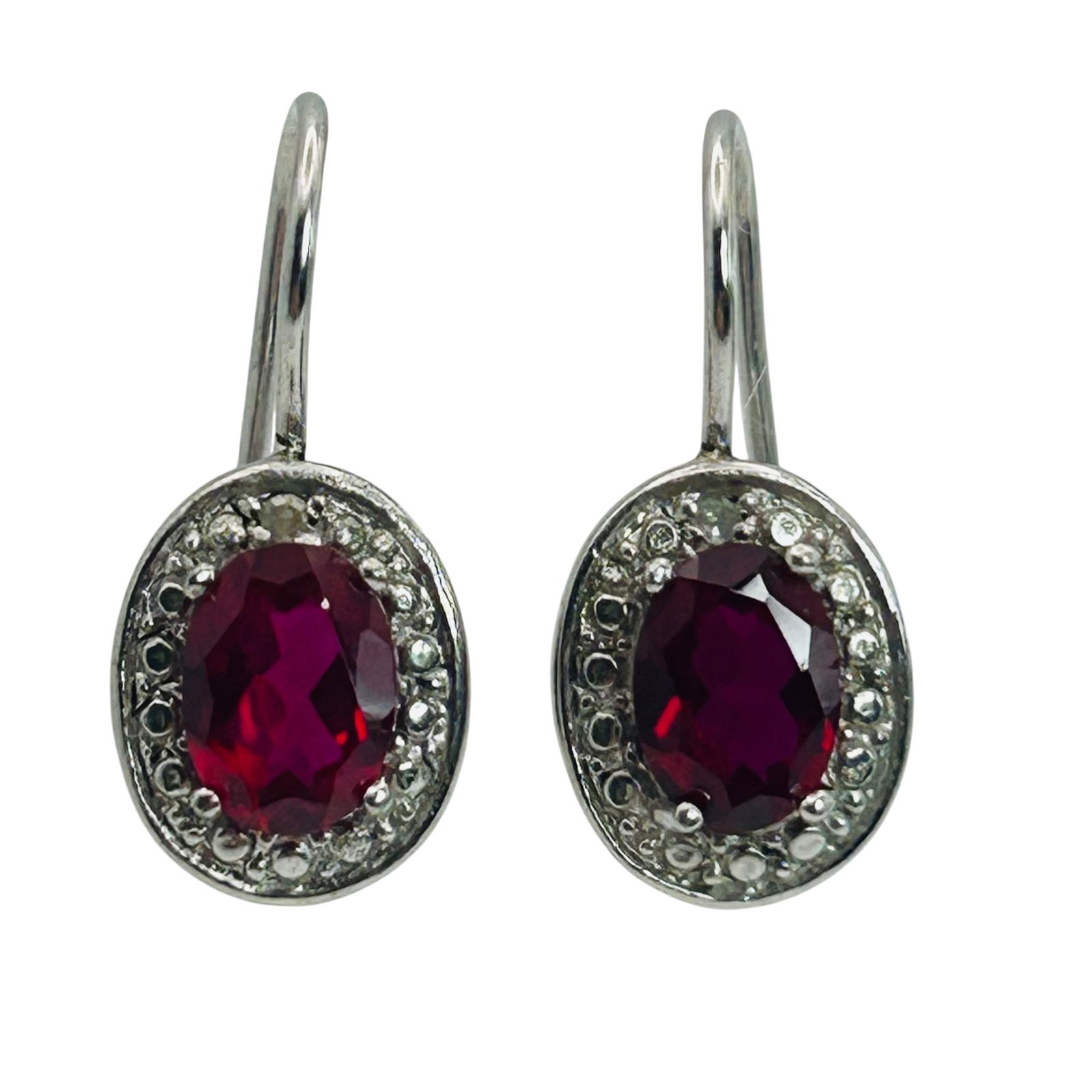 Sterling Ruby Diamond Halo Hook Back Earrings - 6