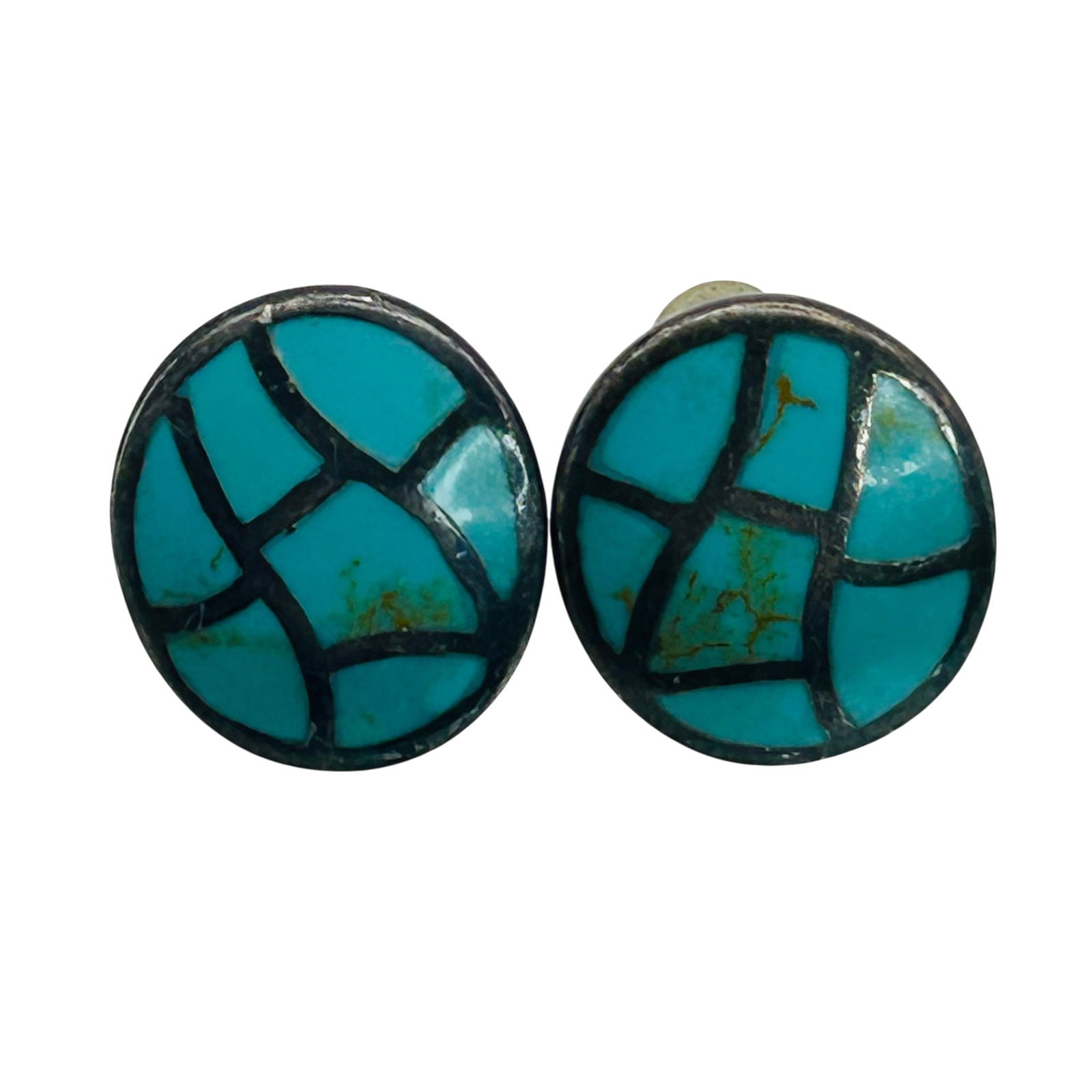 Sterling Inlay Turquoise Stud Earrings: Sterling inlay turquoise stud earrings. 4.10g
