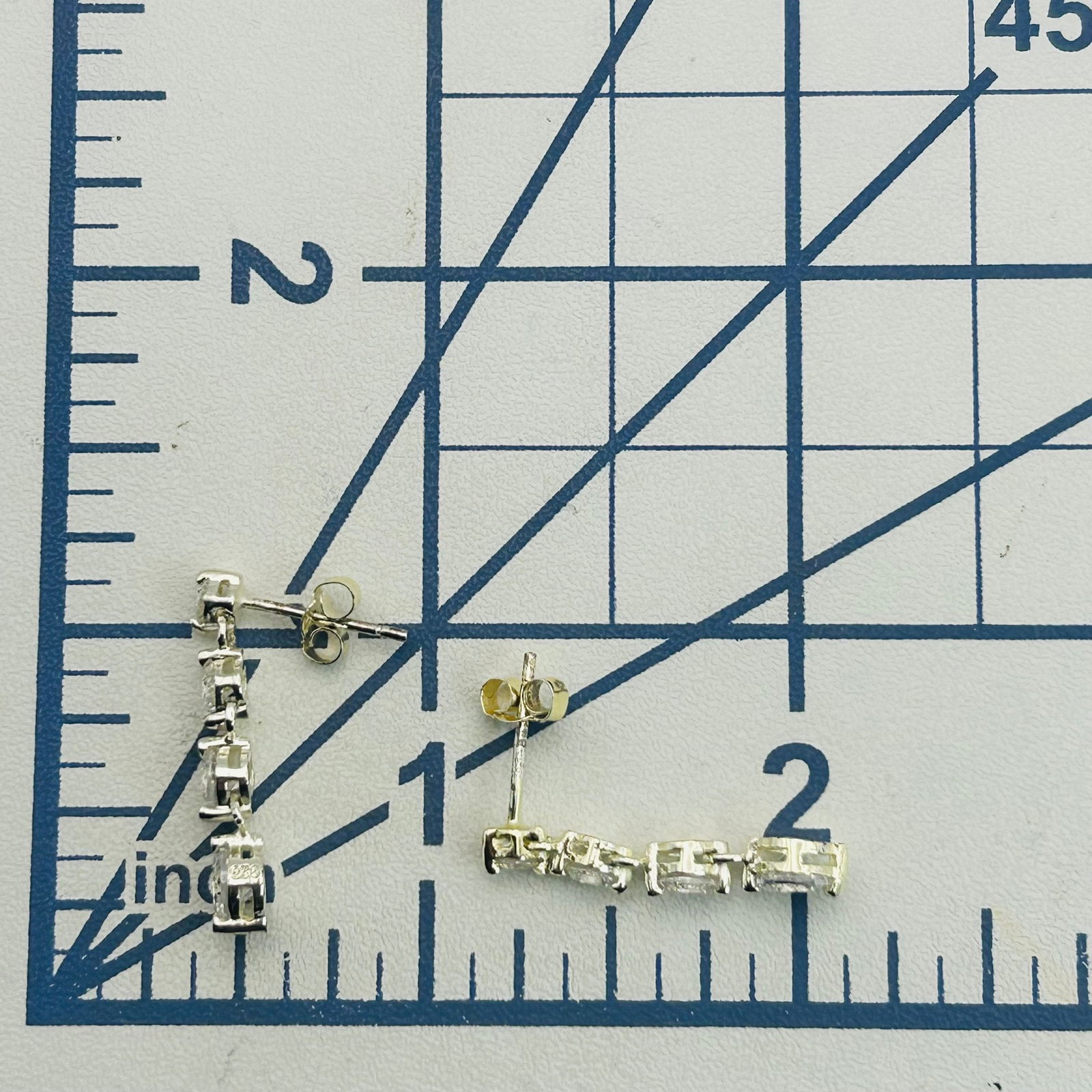 Sterling Dangle Rhinestone Stud Earrings - 2