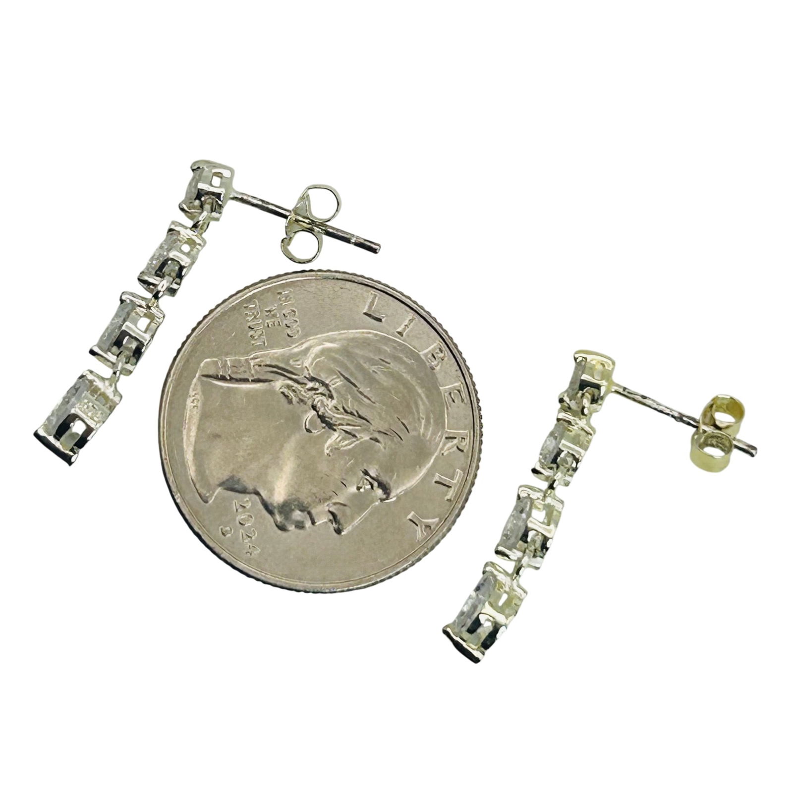 Sterling Dangle Rhinestone Stud Earrings - 3