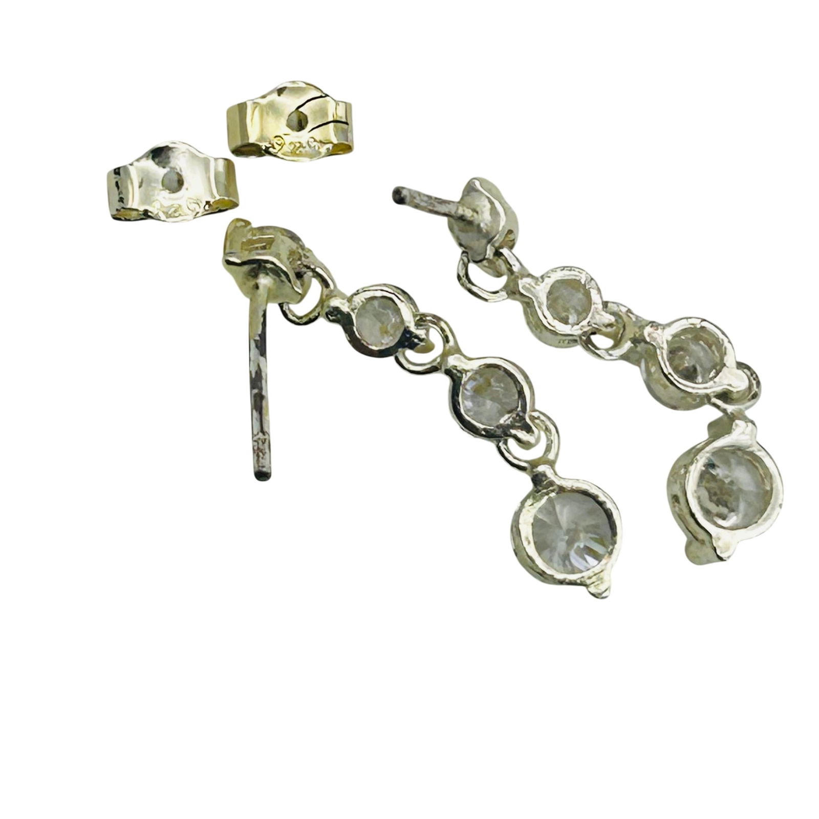 Sterling Dangle Rhinestone Stud Earrings - 6