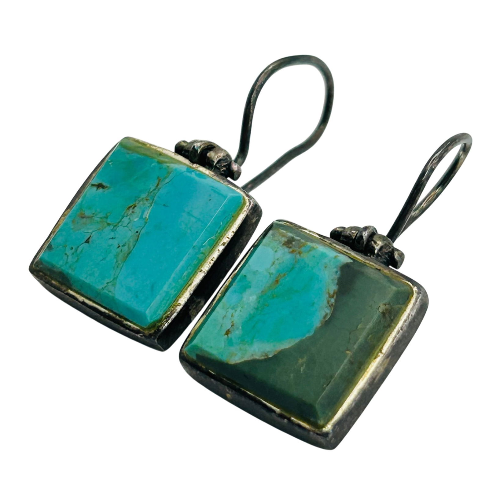 Sterling Turquoise Hook Back Earrings: Sterling turquoise hook back earrings. 5.10g