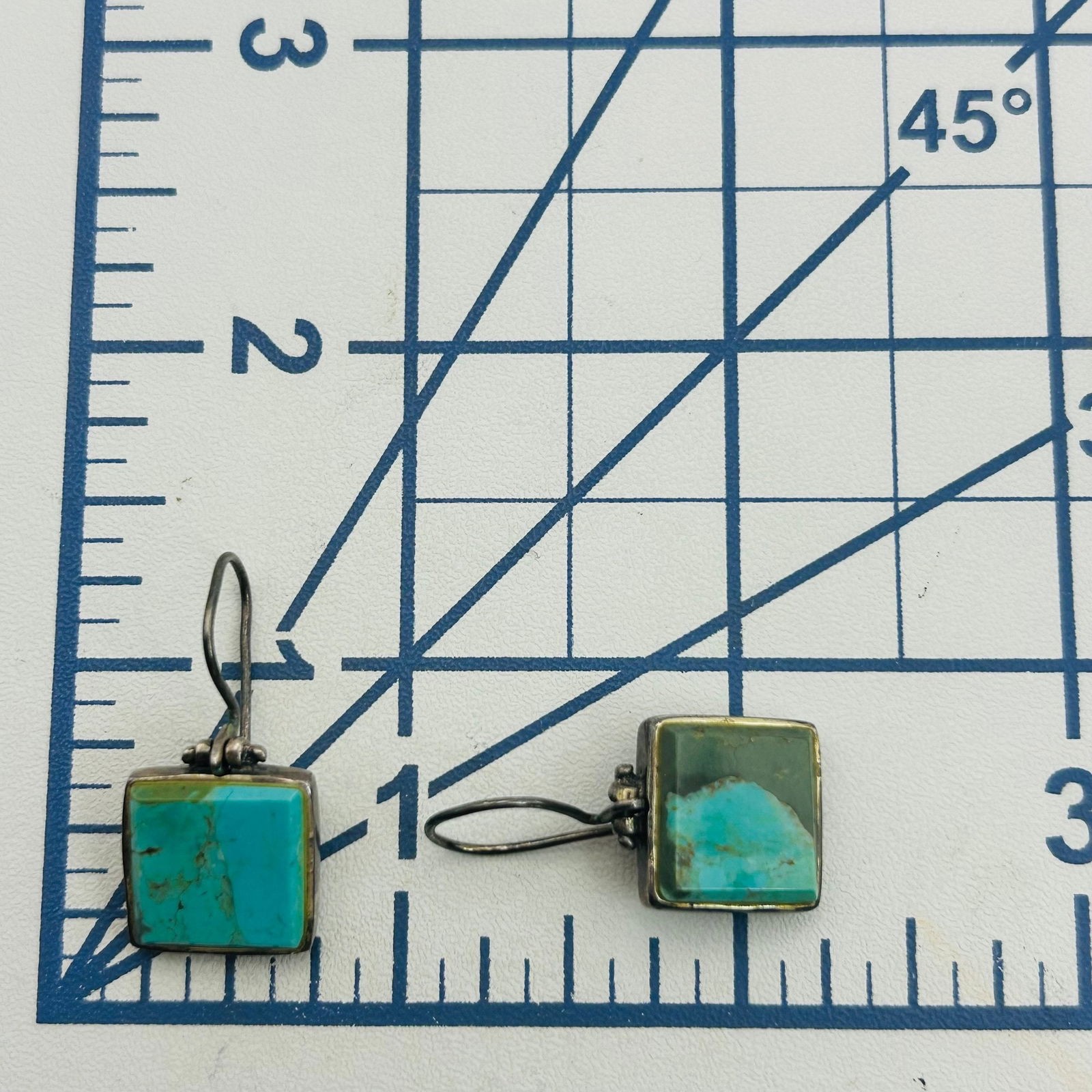 Sterling Turquoise Hook Back Earrings - 2