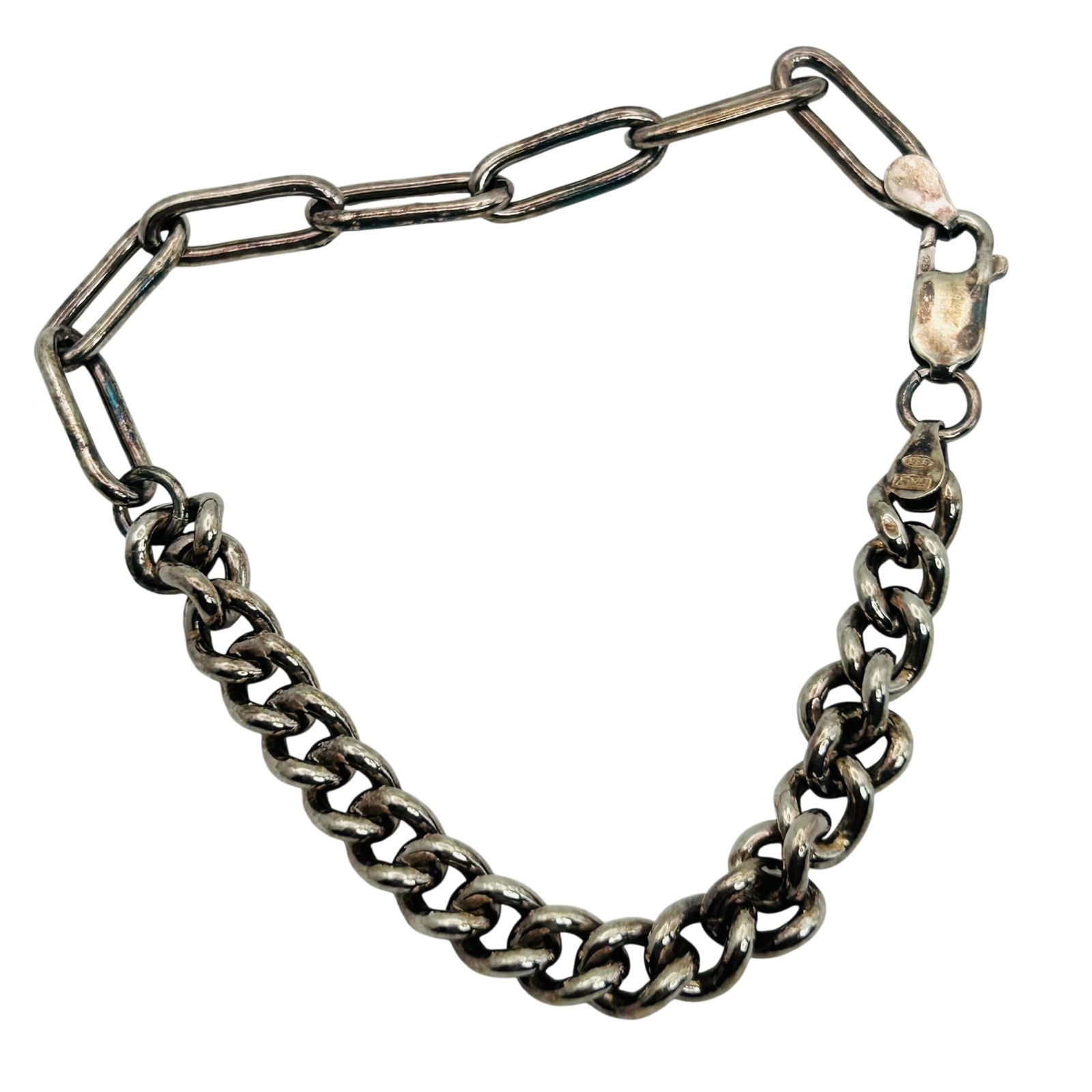 1758 AR Italy Sterling Link And Curb Chain Bracelet: 1758 AR Italy sterling link and curb chain bracelet. 8.40g