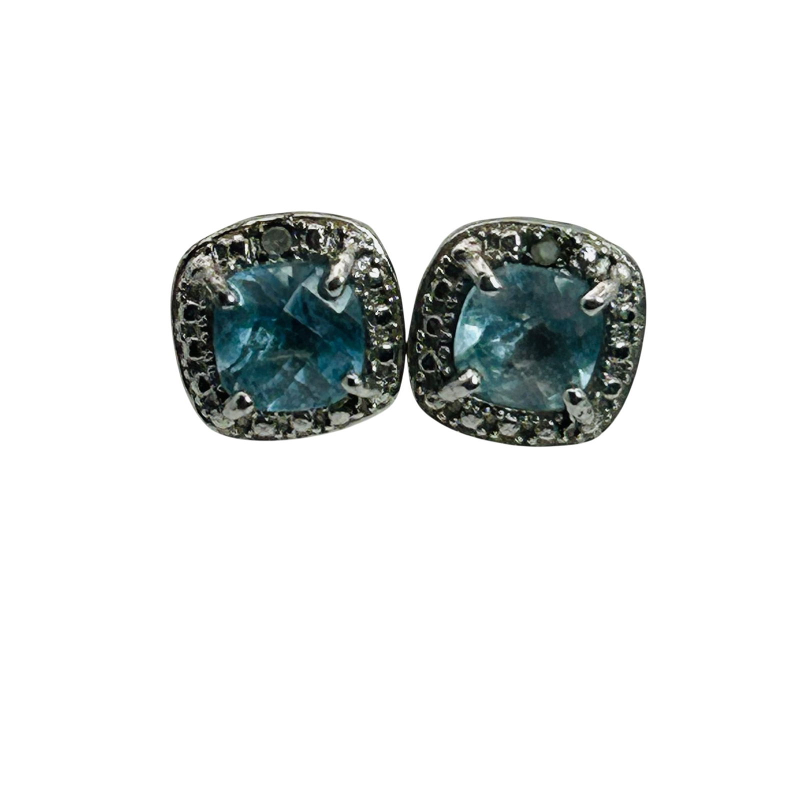 Sterling Topaz Diamond Stud Halo Earrings (1 of 6)