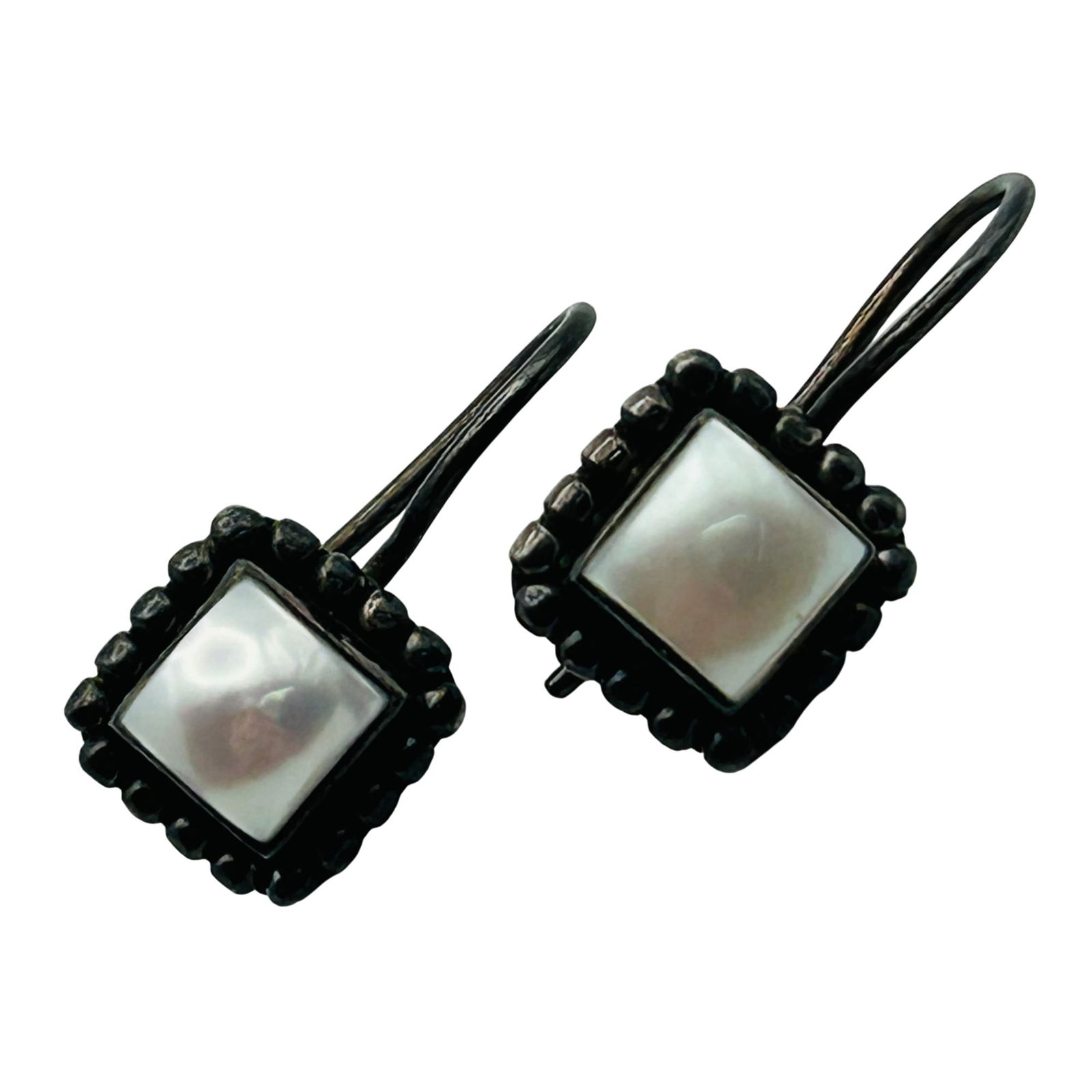 Sterling Mother Of Pearl Hook Back Earrings: Sterling mother of pearl hook back earrings. 3.90g
