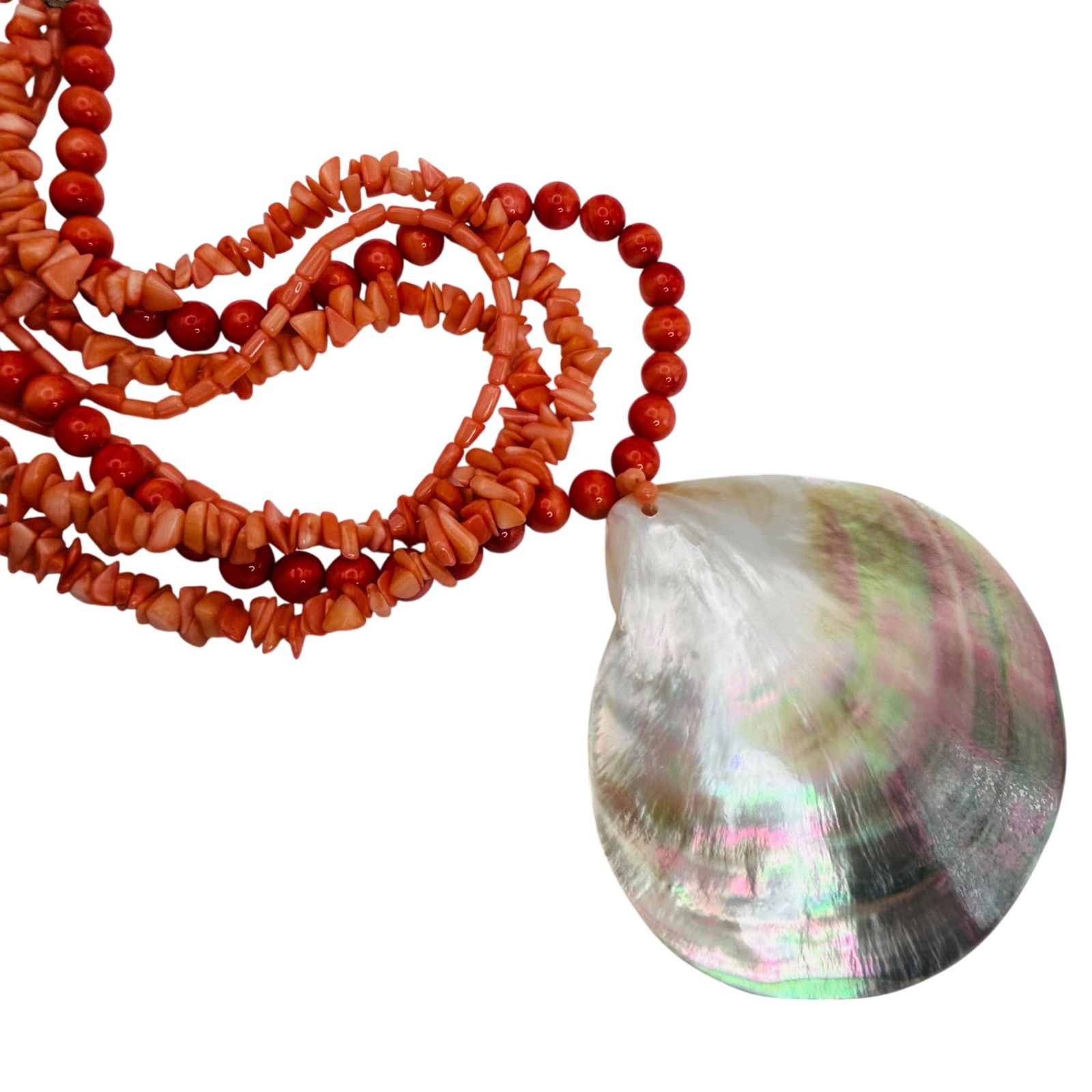 Signed TDP Sterling Coral And Abalone Shell Necklace. 122.40g (1 of 9)