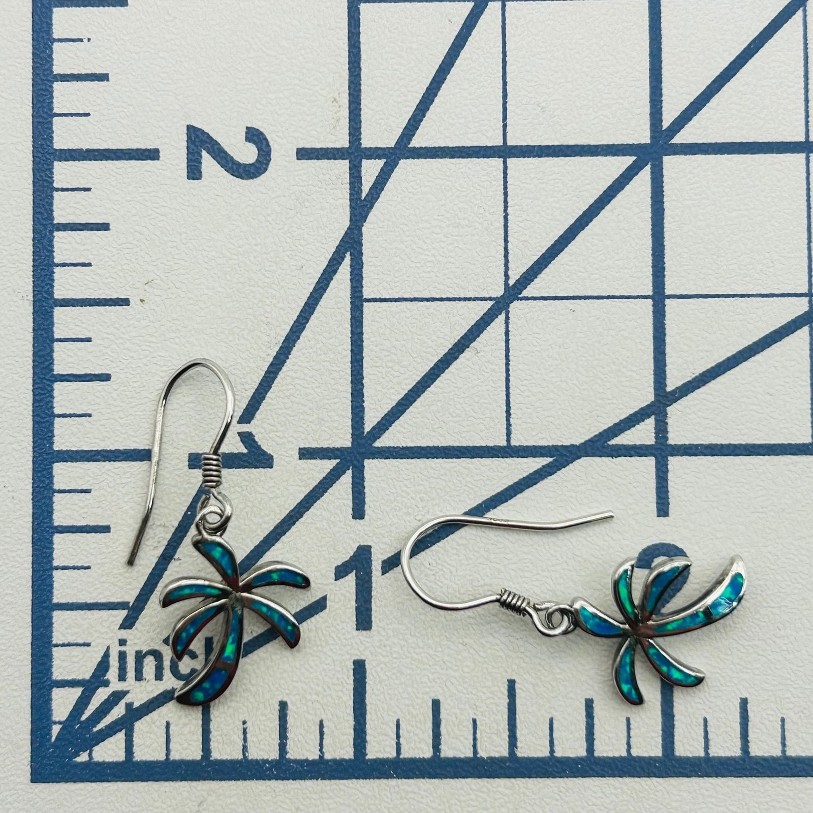 Sterling Opal Tree Hook Back Earrings - 2