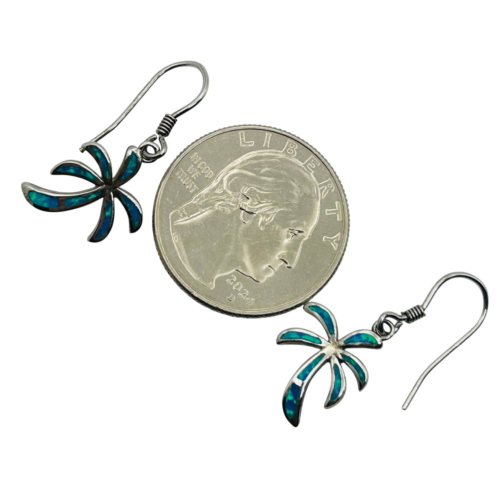 Sterling Opal Tree Hook Back Earrings - 3
