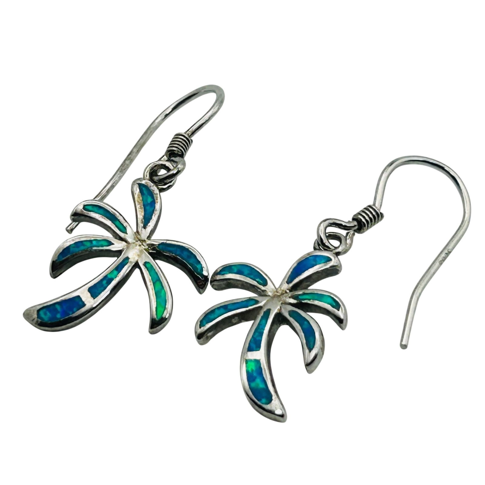 Sterling Opal Tree Hook Back Earrings - 5