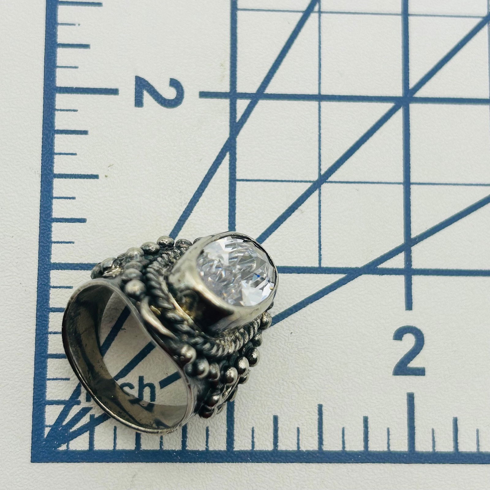 Sterling Rhinestone Statement Ring. Size 10 - 2