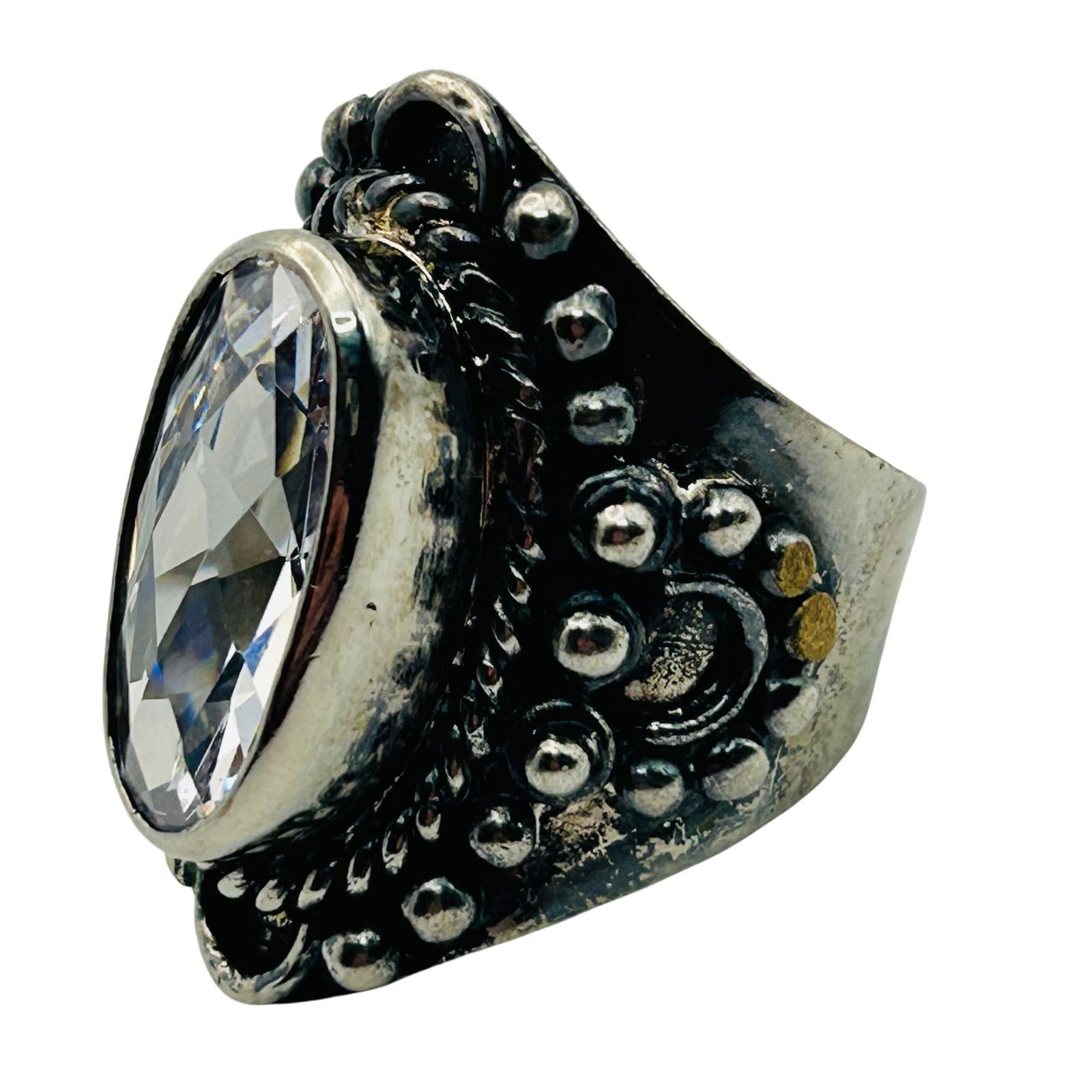 Sterling Rhinestone Statement Ring. Size 10 - 4