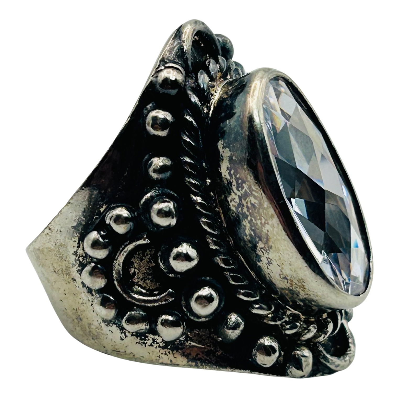 Sterling Rhinestone Statement Ring. Size 10 - 5