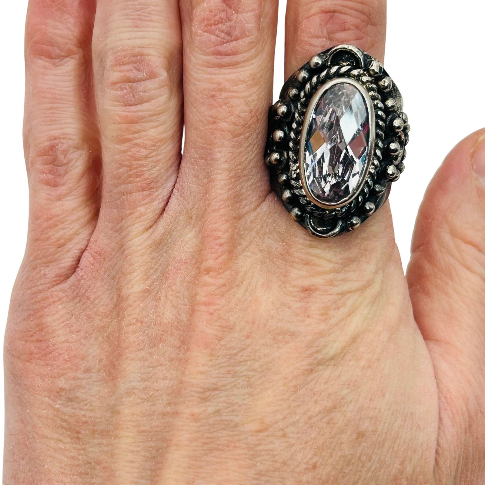 Sterling Rhinestone Statement Ring. Size 10 - 8