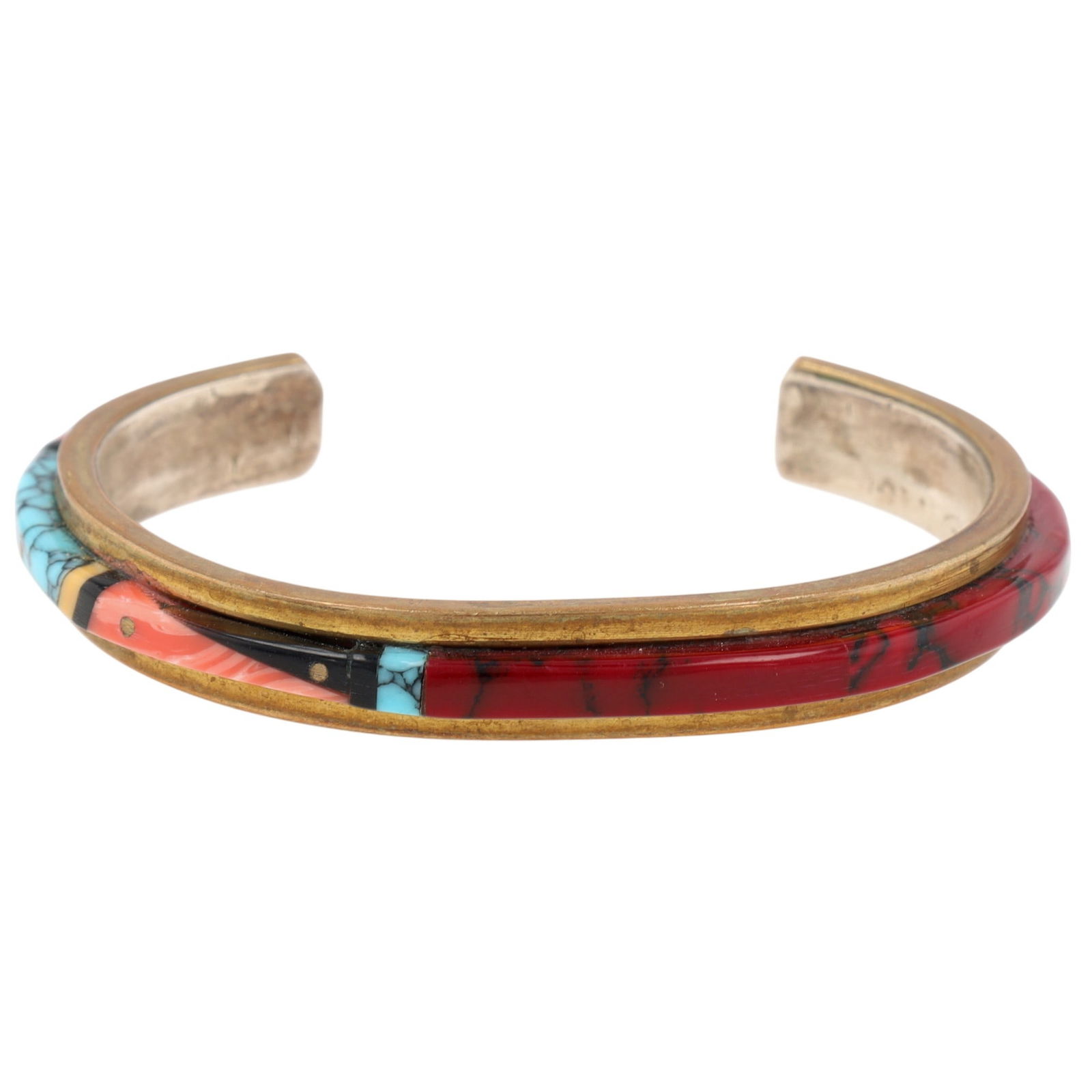 NEZ Navajo Sterling Multi-Stone Raised Inlay Cuff Bracelet (1 of 7)