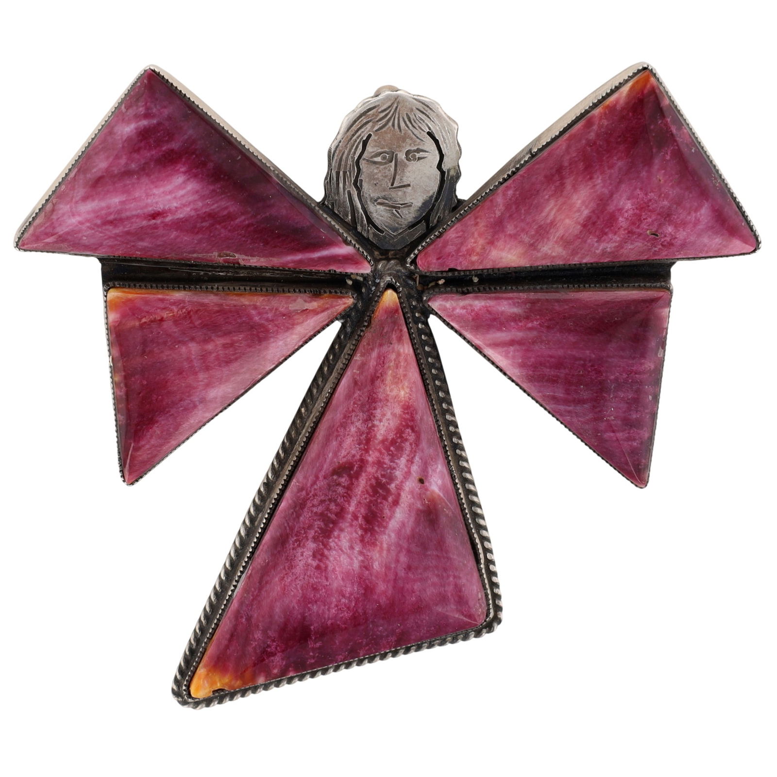 Calvin Martinez Navajo Sterling Spiny Oyster Angel Brooch Pendant: Calvin Martinez Navajo Sterling Spiny Oyster Angel Brooch Pendant 33g