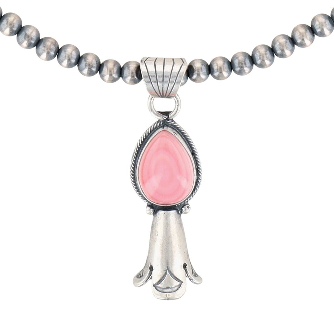 Gary Shorty Navajo Sterling Pink Conch Single Squash Blossom Necklace (1 of 7)