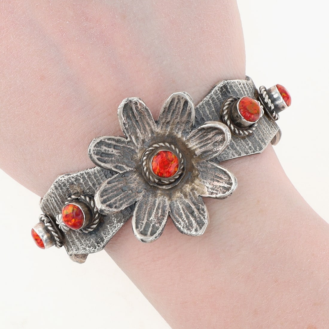 Wilson Dawes Navajo Sterling Opal Tufa Cast Floral Cuff Bracelet: Wilson Dawes Navajo Sterling Opal Tufa Cast Floral Cuff Bracelet