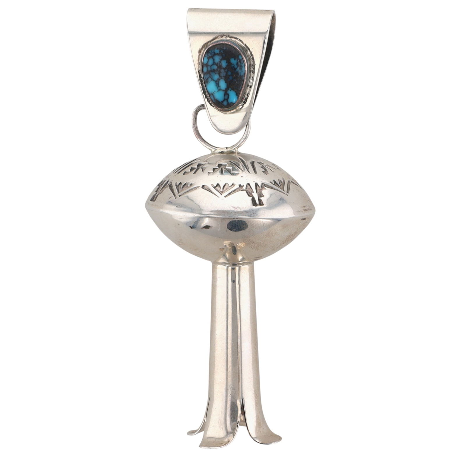 Harold Joe Navajo Sterling Turquoise Squash Blossom Pendant: Harold Joe Navajo Sterling Turquoise Squash Blossom Pendant 22.5g