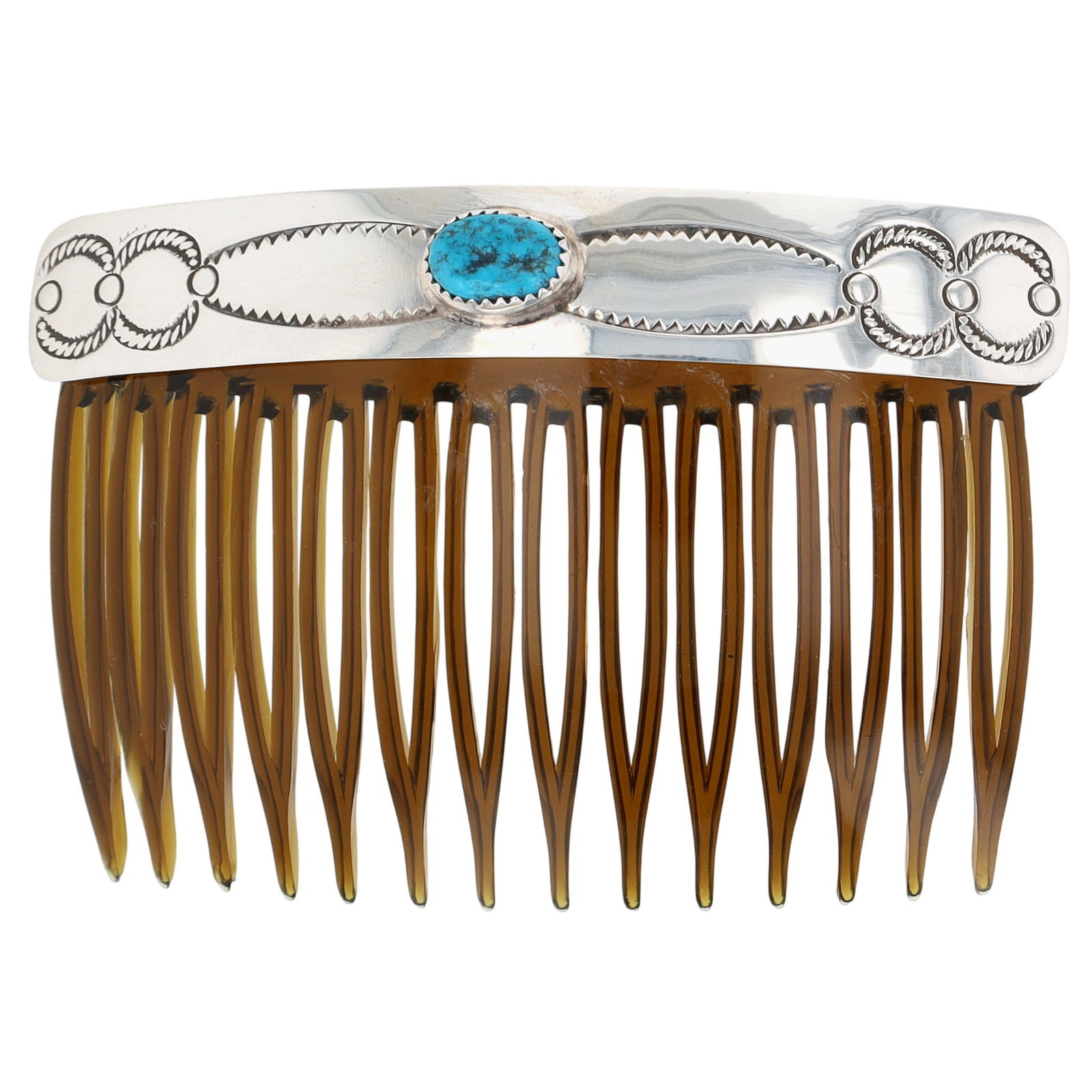 Joan Begay Navajo Sterling Kingman Turquoise Hair Clip: Joan Begay Navajo Sterling Kingman Turquoise Hair Clip 9g