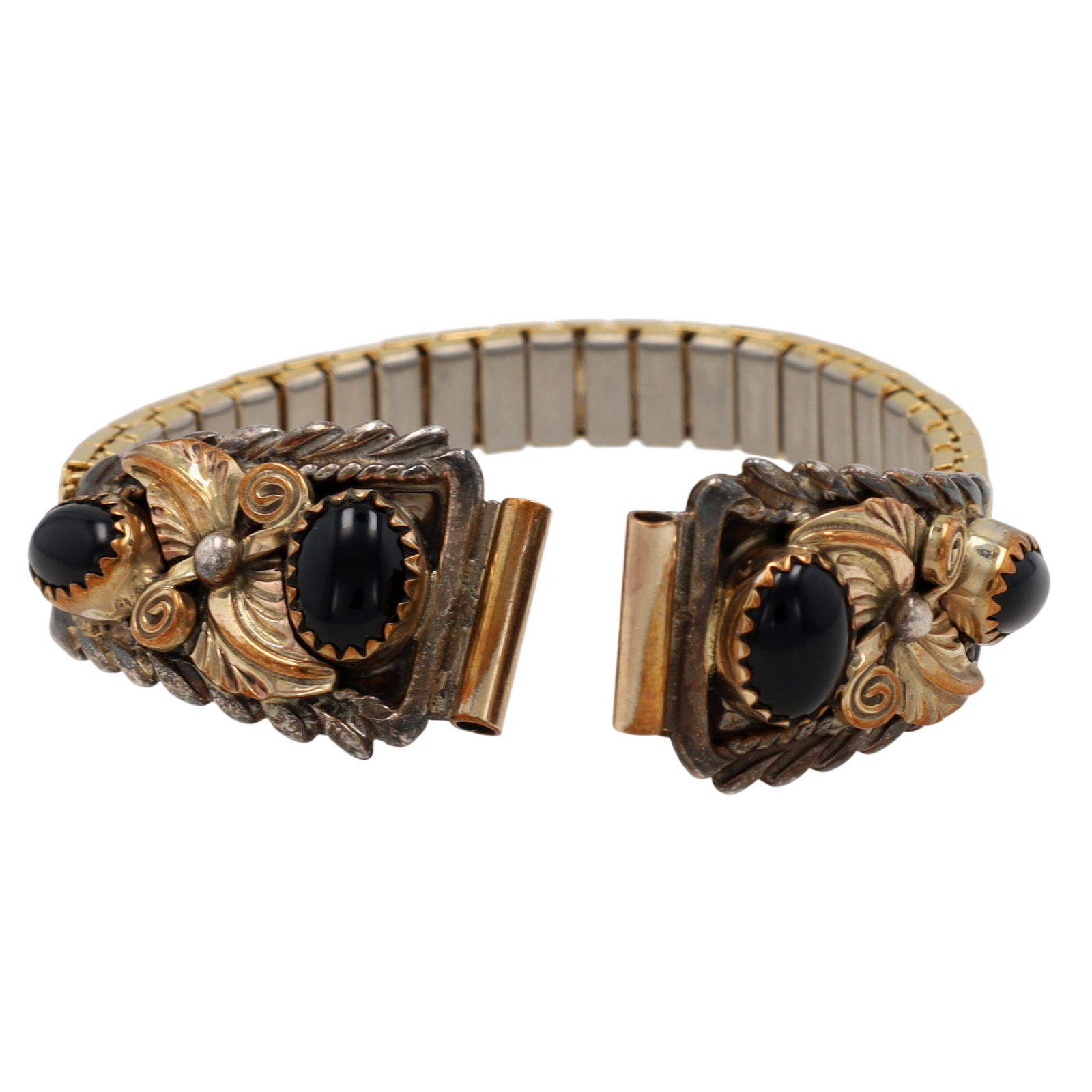 Vintage Navajo Gold Over Sterling Onyx Watch Nibs: Vintage Navajo Gold Over Sterling Onyx Watch Nibs 14g