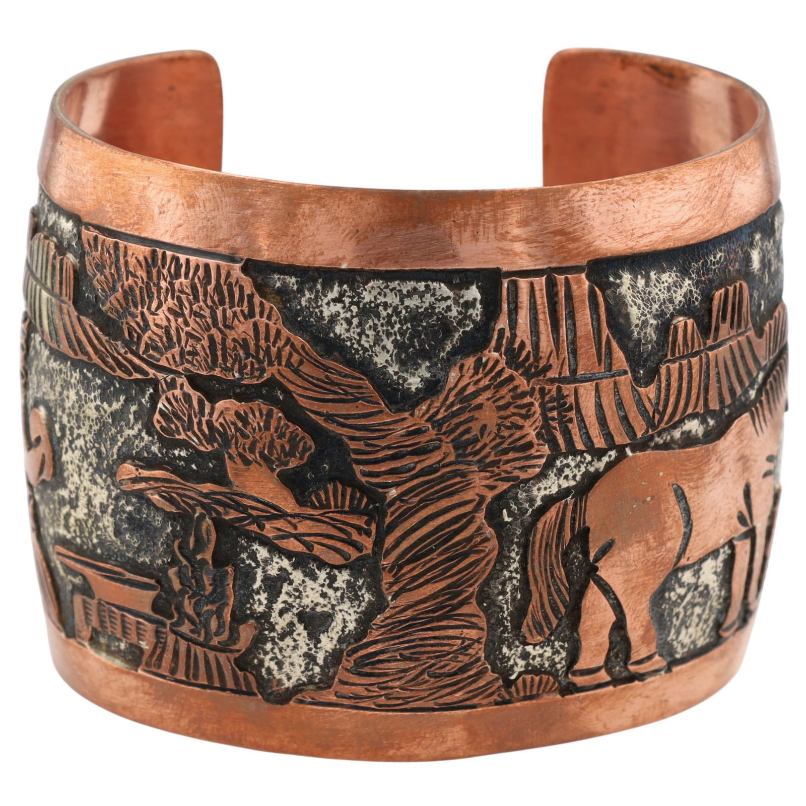 Elaine Becenti Navajo Copper Overlay Storyteller Cuff Bracelet (1 of 7)