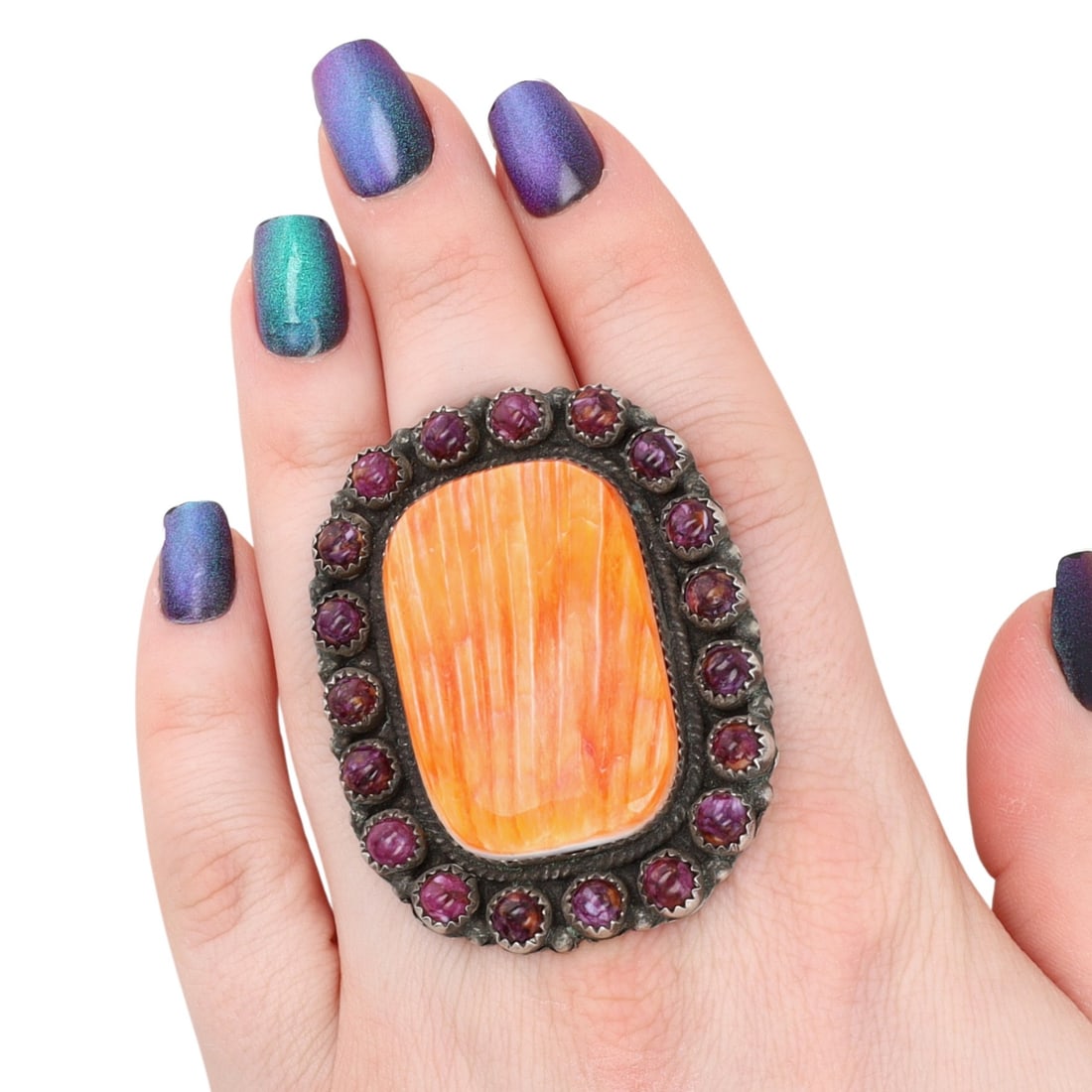 Dean Brown Navajo Spiny Oyster Statement Ring Sz 8.5: Dean Brown Navajo Spiny Oyster Statement Ring Sz 8.5, 30g