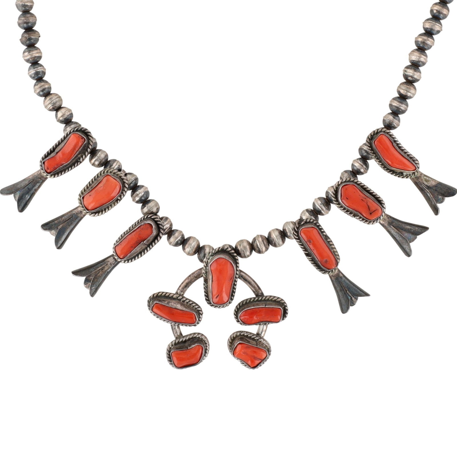 Vintage Navajo Sterling Coral Squash Blossom Necklace (1 of 5)