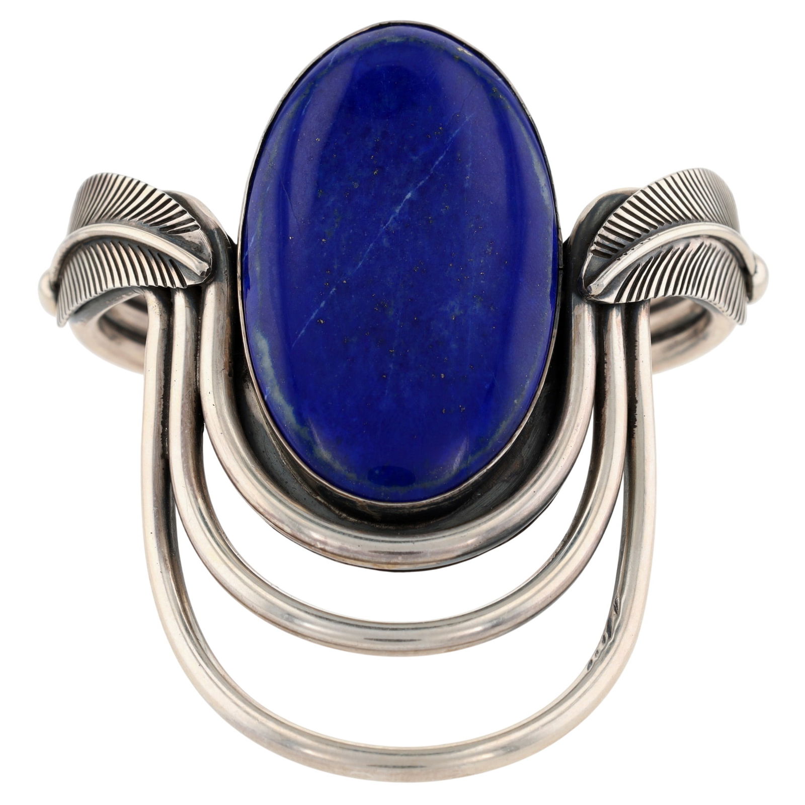 Fred Maloney Navajo Sterling Lapis Feather Cuff Bracelet (1 of 9)