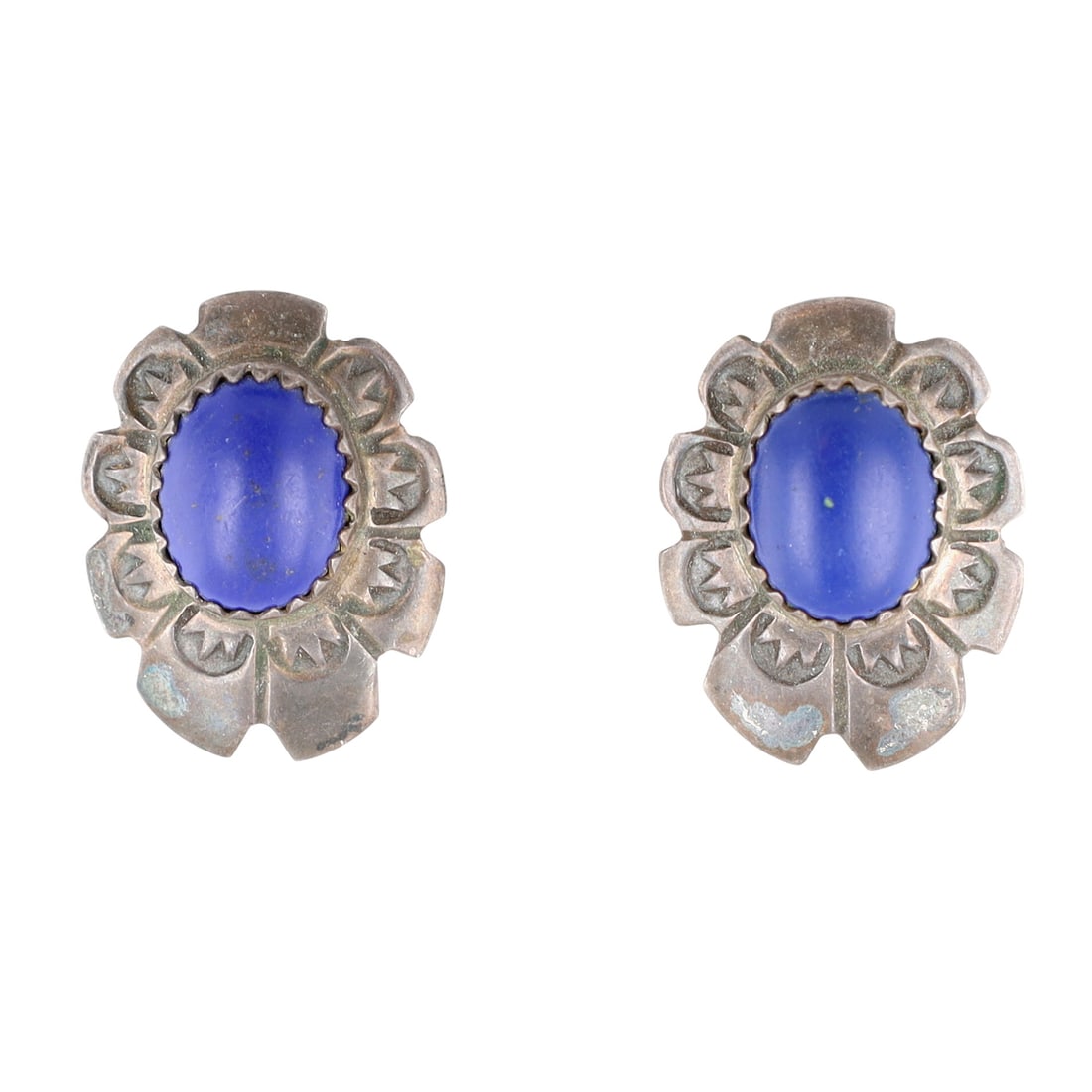 Bobby Johnson Navajo Sterling Lapis Concho Stud Earrings: Bobby Johnson Navajo Sterling Lapis Concho Stud Earrings 5g
